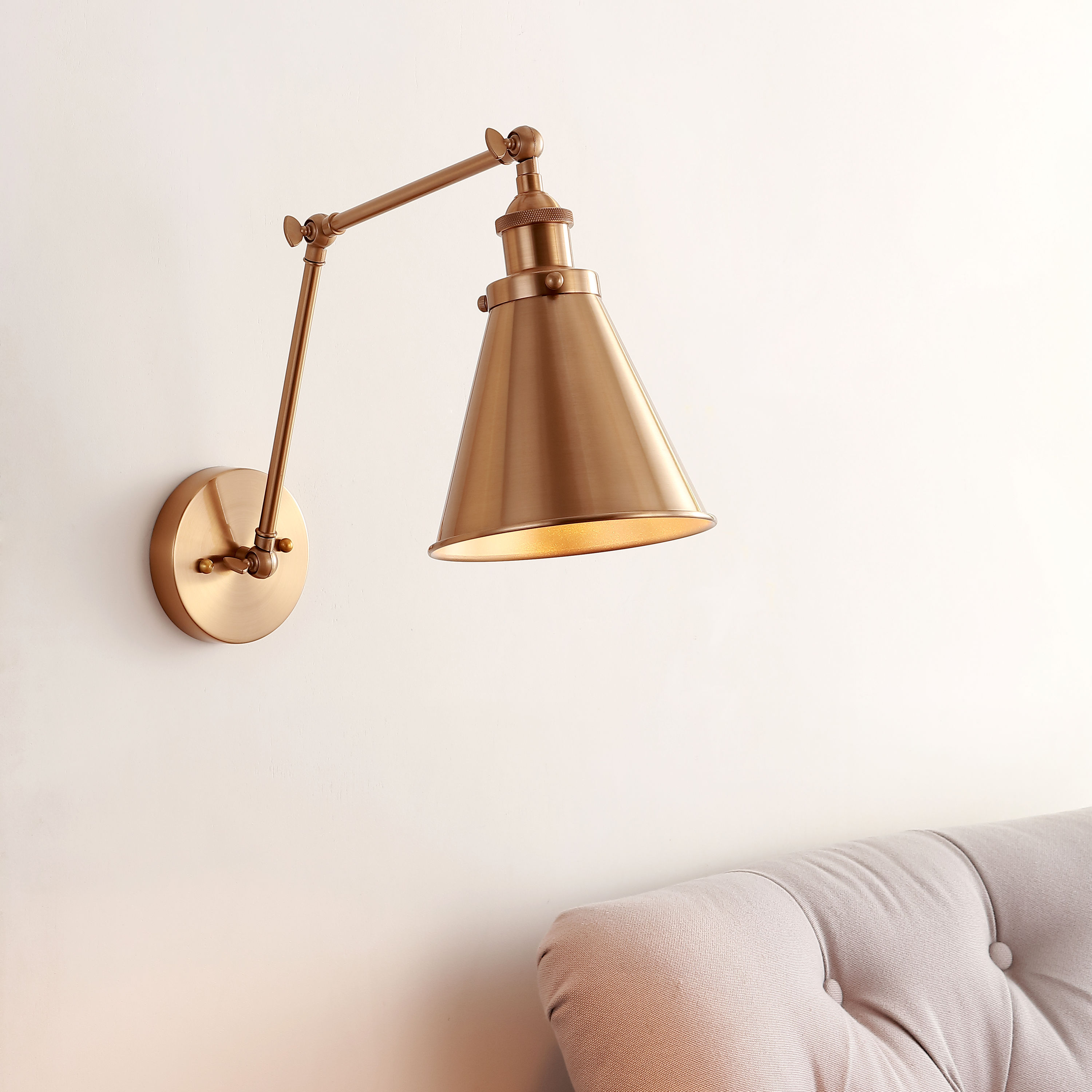 JONATHAN Y Rover Industrial French country/cottage 7-in W 1-Light Brass  Gold Farmhouse LED Wall Sconce in the Wall Sconces department at