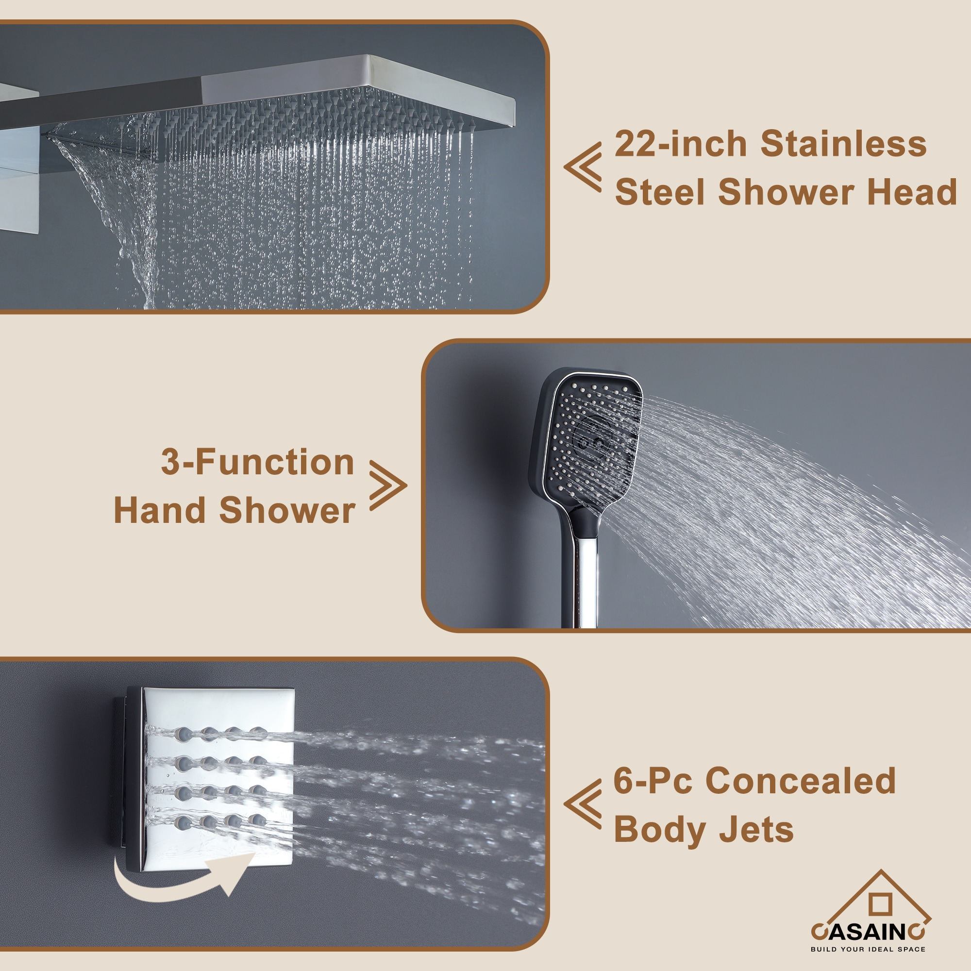 CASAINC CS6223-22CH Showerhead-Bar-Panels - View #8
