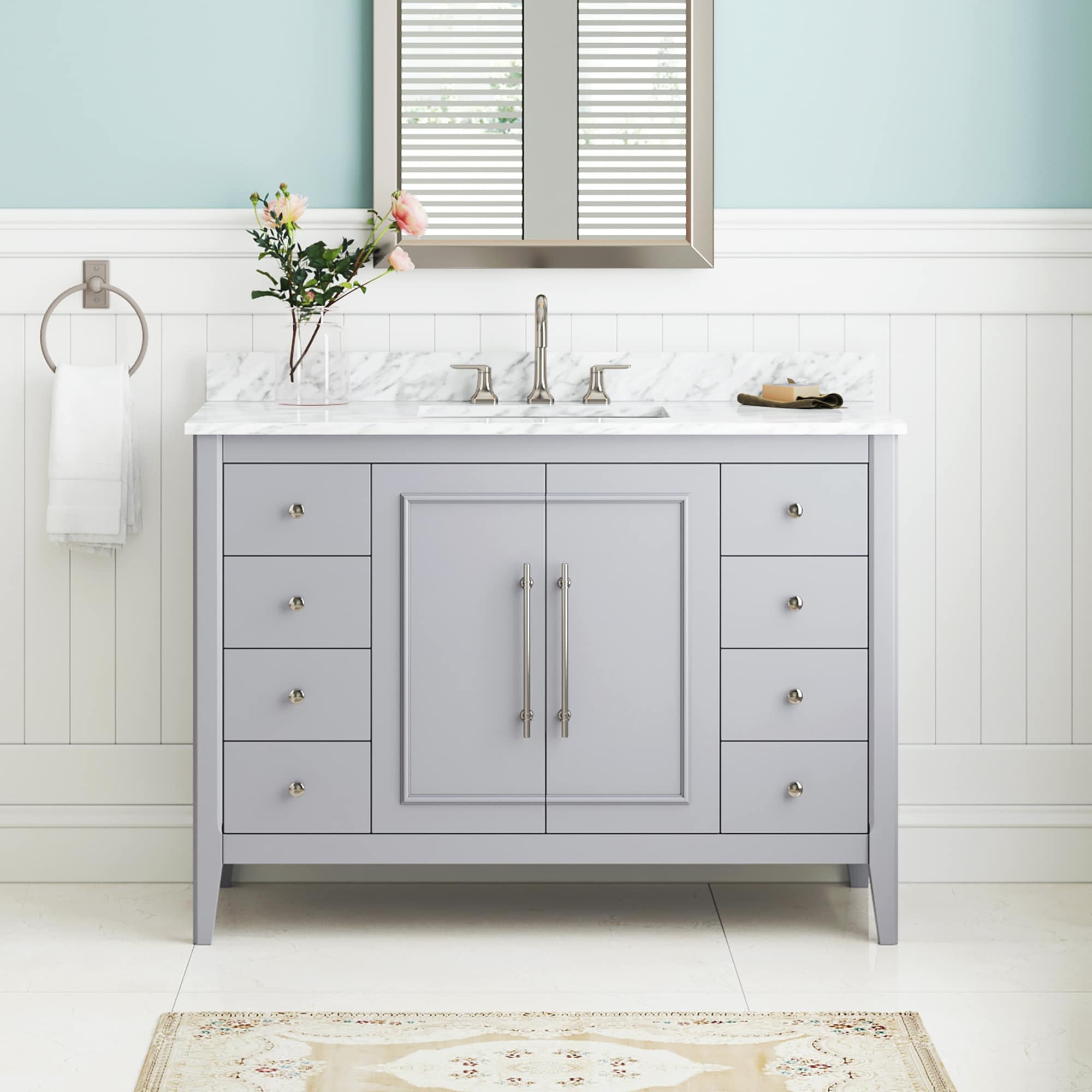 Lorelai 48-in True Gray Undermount Single Sink Bathroom Vanity with White Natural Marble Top | - allen + roth L22014-VS48-TG