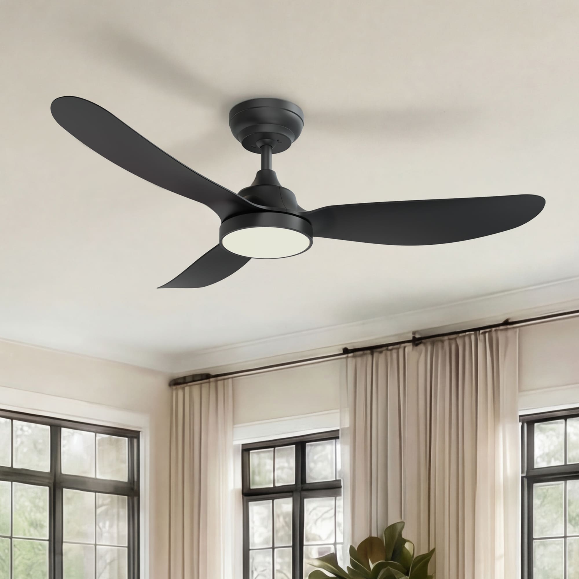 GRANDJOY 42 Inch Matte Black Low Profile Ceiling Fan with Light Remote Control Energy Efficient Quiet Reversible DC Motor 3CCT Dimmable Memory LED