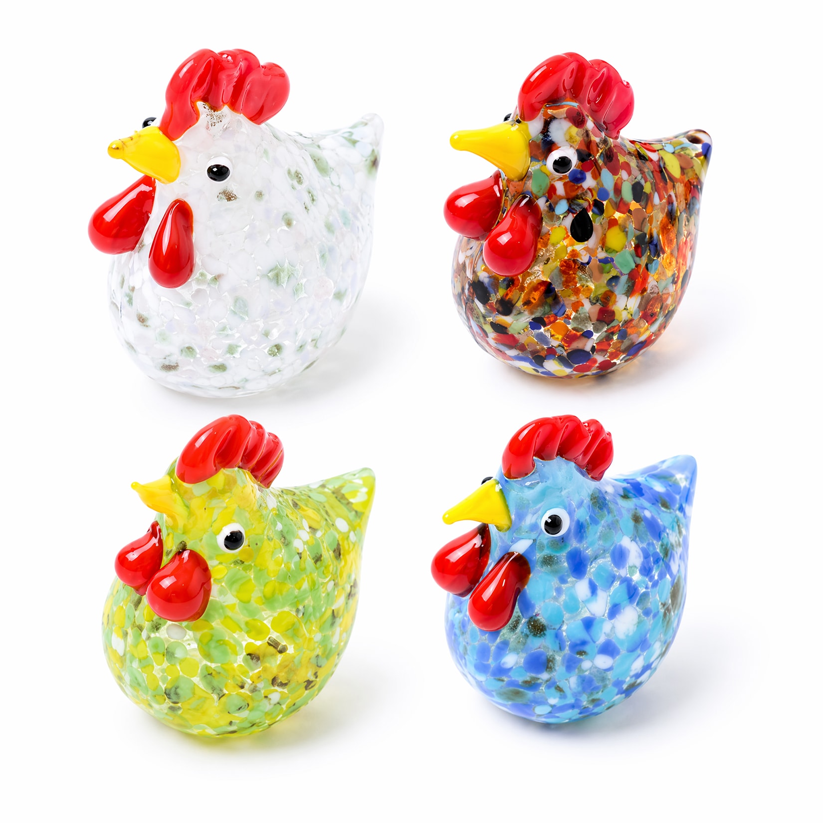 Garvee Handmade Glass Chicken Figurines Set of 4 Colorful Mini Rooster Statues for Kitchen Farmhouse Home and Easter