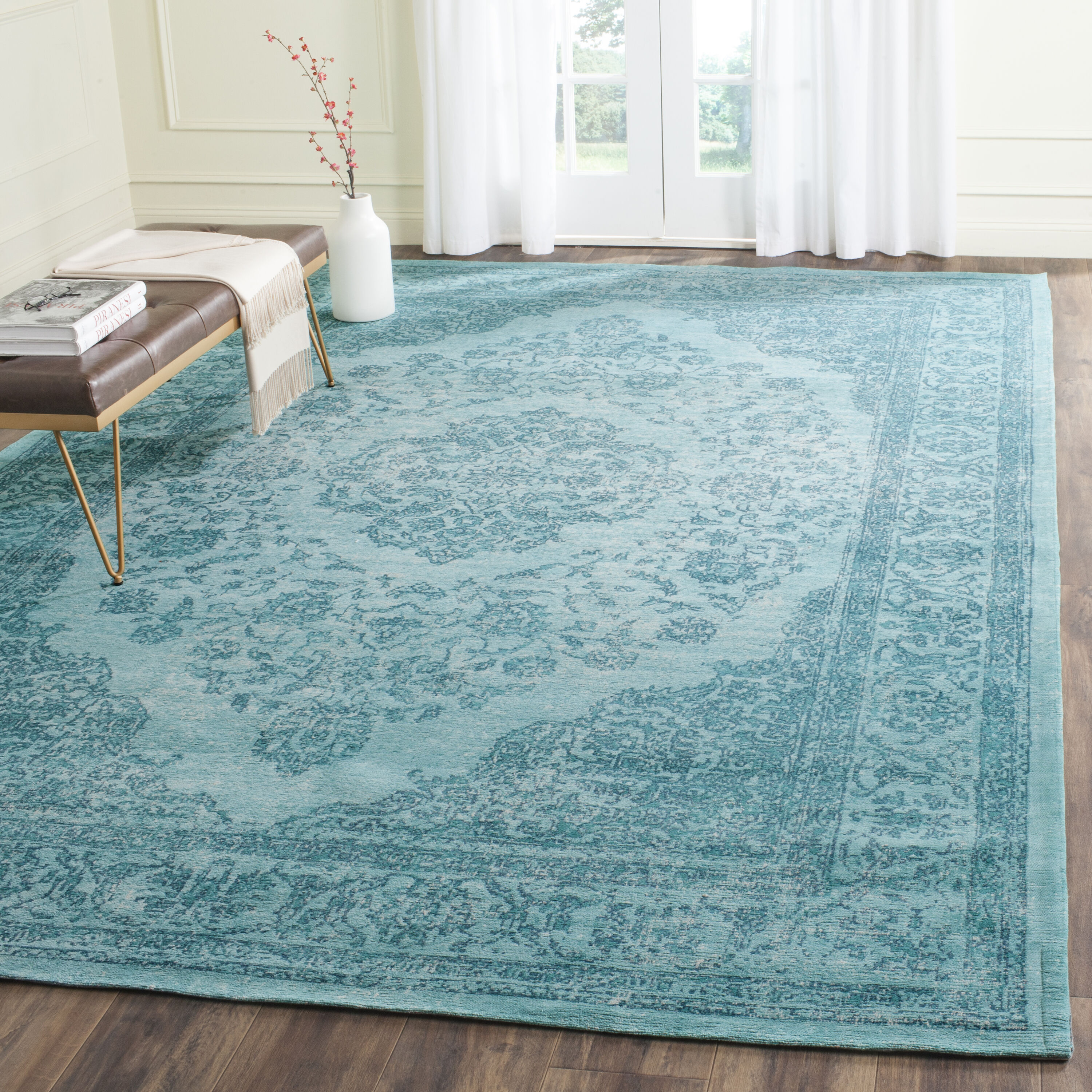 Safavieh CLV121E-8 Classic Vintage Bornez 8 x 11 (ft) Loomed Cotton Aqua Rectangular Indoor Distressed/Overdyed Vintage Area rug