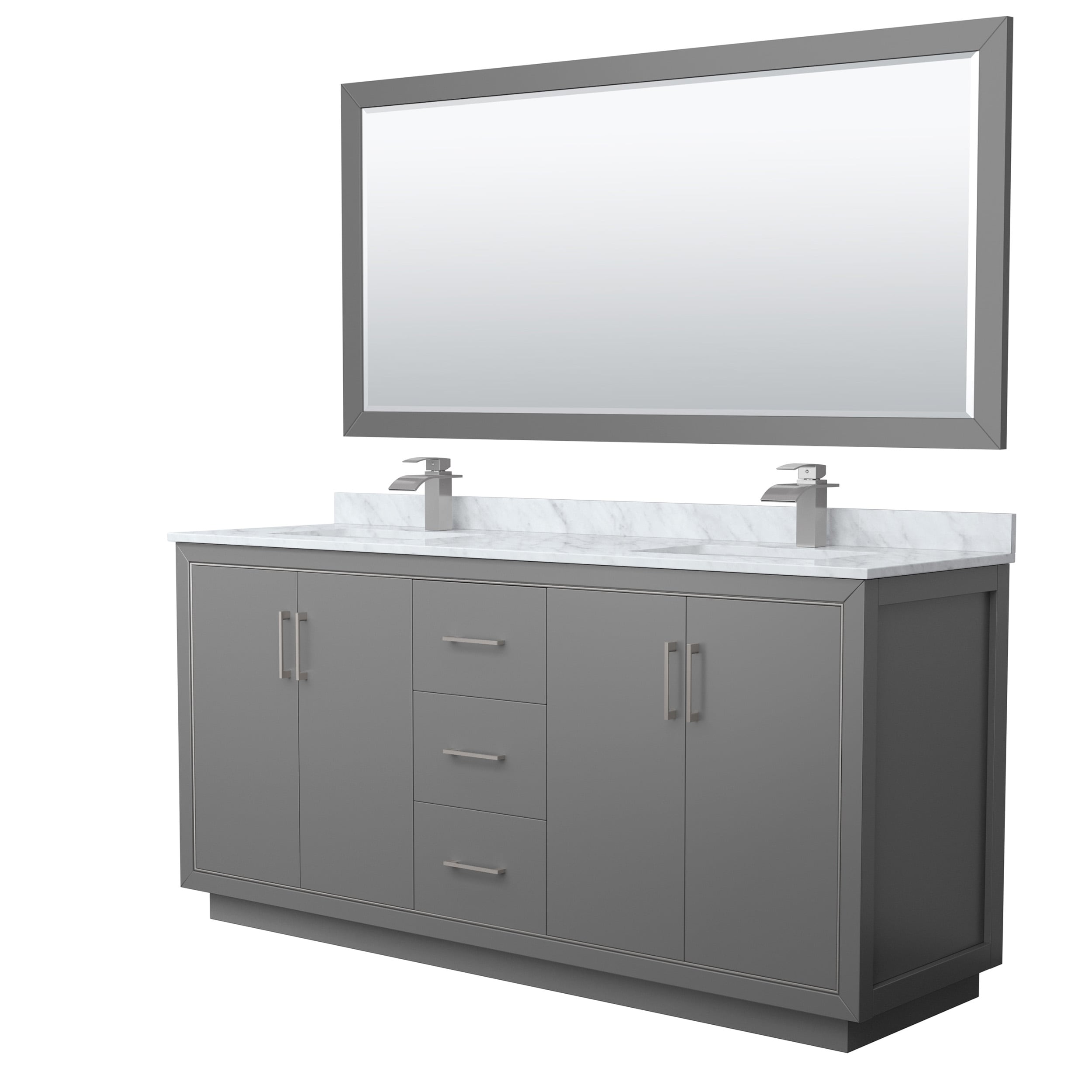 Wyndham Collection WCF111172DKGCMUNSM70 Icon 72-in Dark Gray with Brushed Nickel Trim Undermount Double Sink Bathroom Vanity with White Carrara Marble Natural Marble Top (Mirror Included)