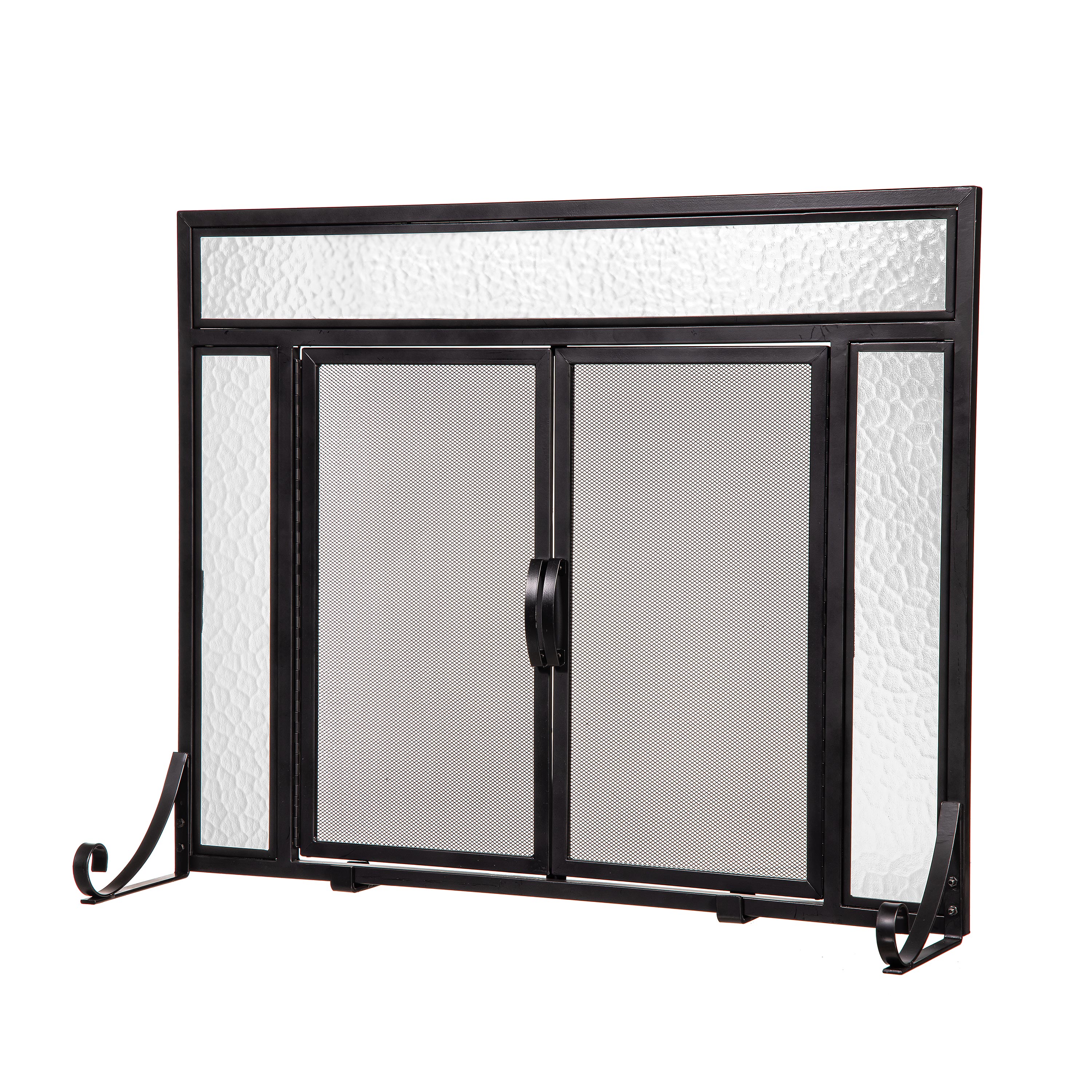 Evergreen 34.06-in Black Iron 2 -Panel Flat Twin Fireplace Screen #47M6161