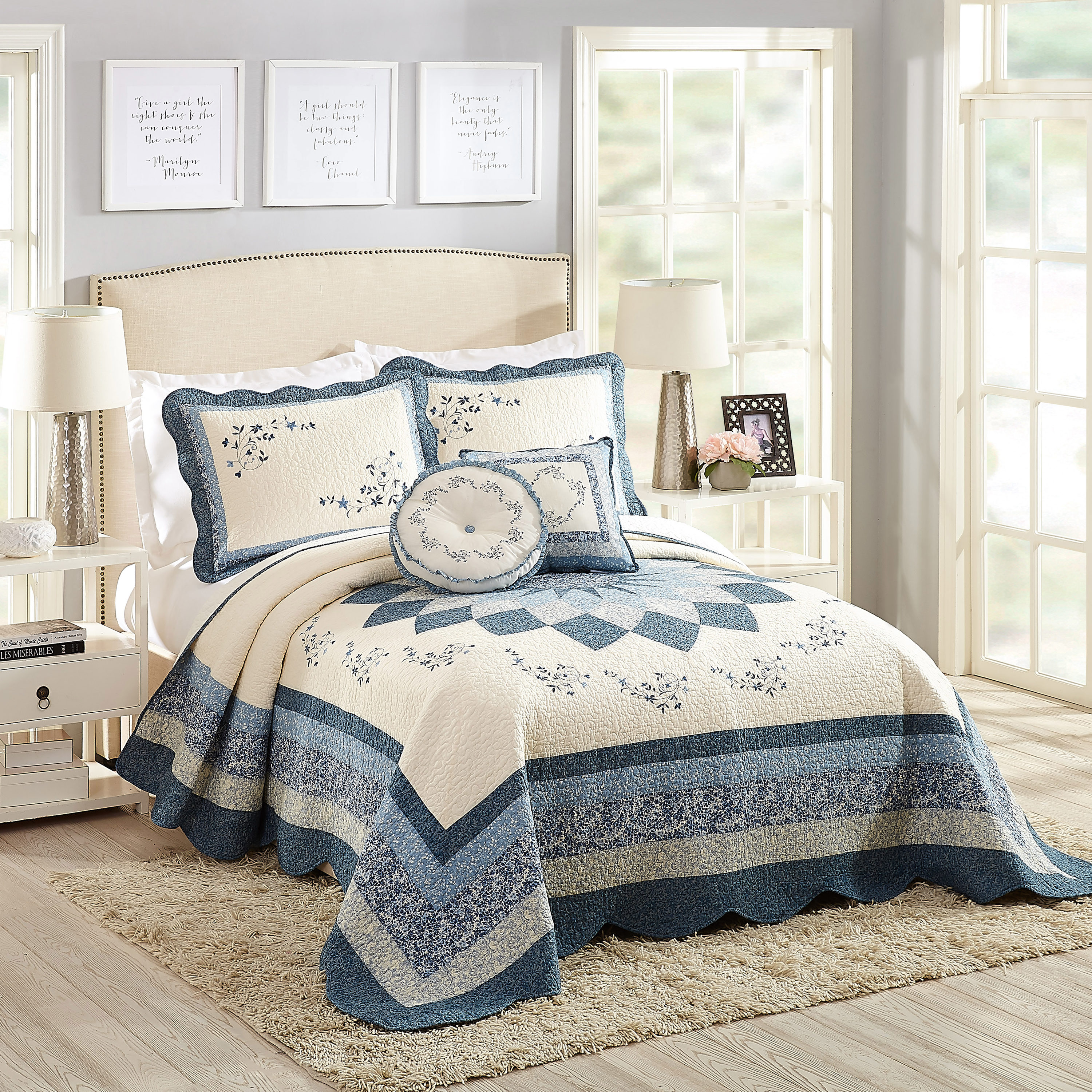 Modern Heirloom Charlotte Blue Reversible Queen Bedspread (Cotton with  Cotton Fill) in the Comforters & Bedspreads department at Lowes.com