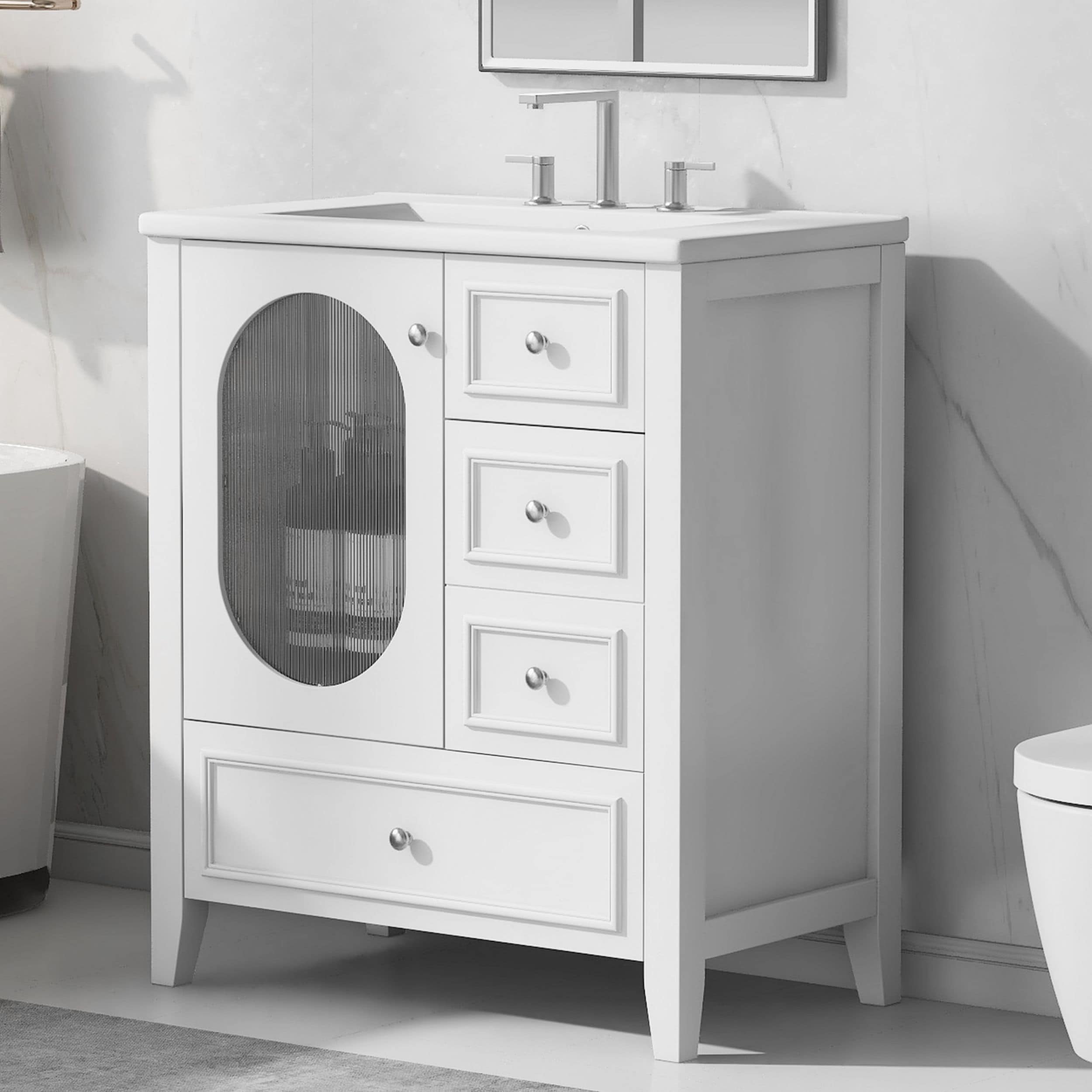 WELLFOR GIZBSO05MR VZ 30-in White Single sink Bathroom Vanity with White Ceramic Top