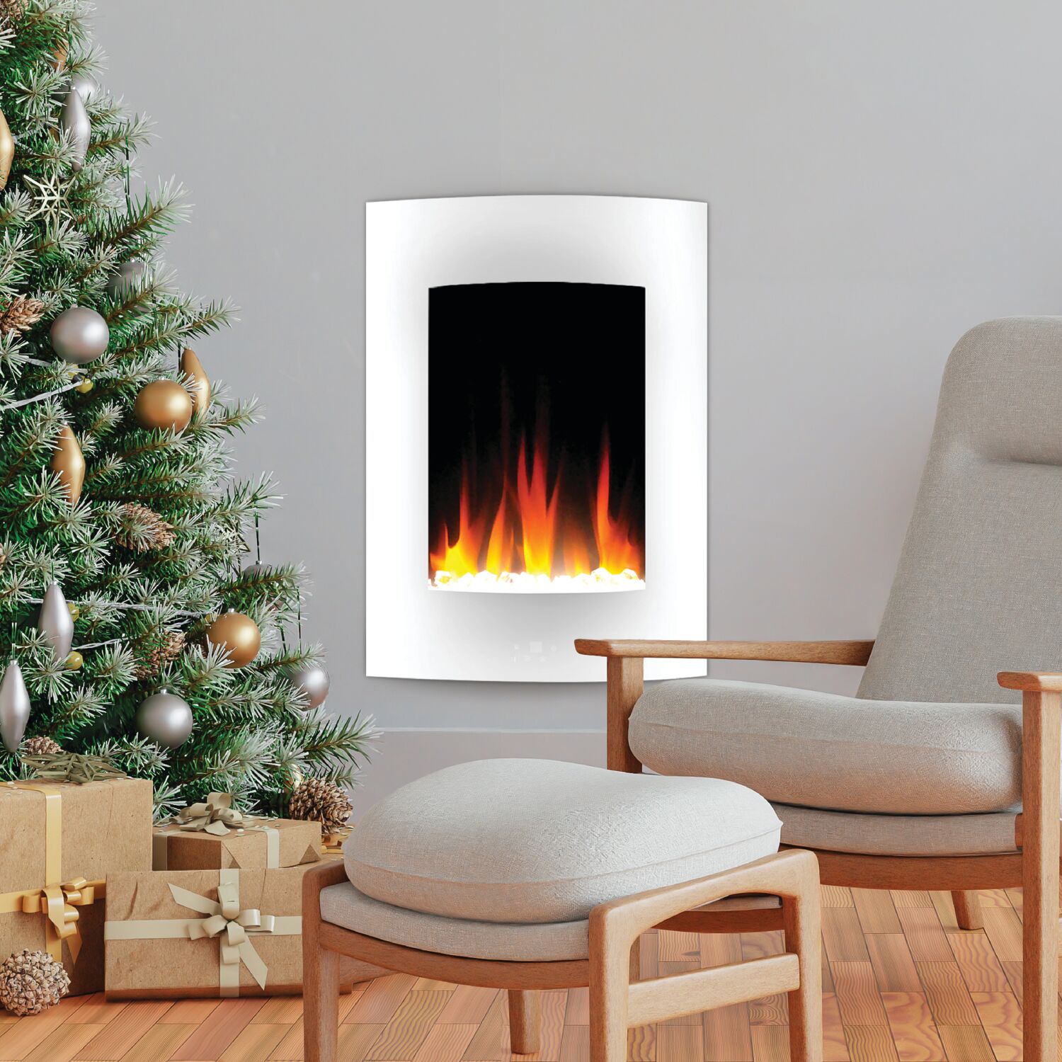 Cambridge 19.4-in W White Fan-forced Flat Wall Electric Fireplace With 