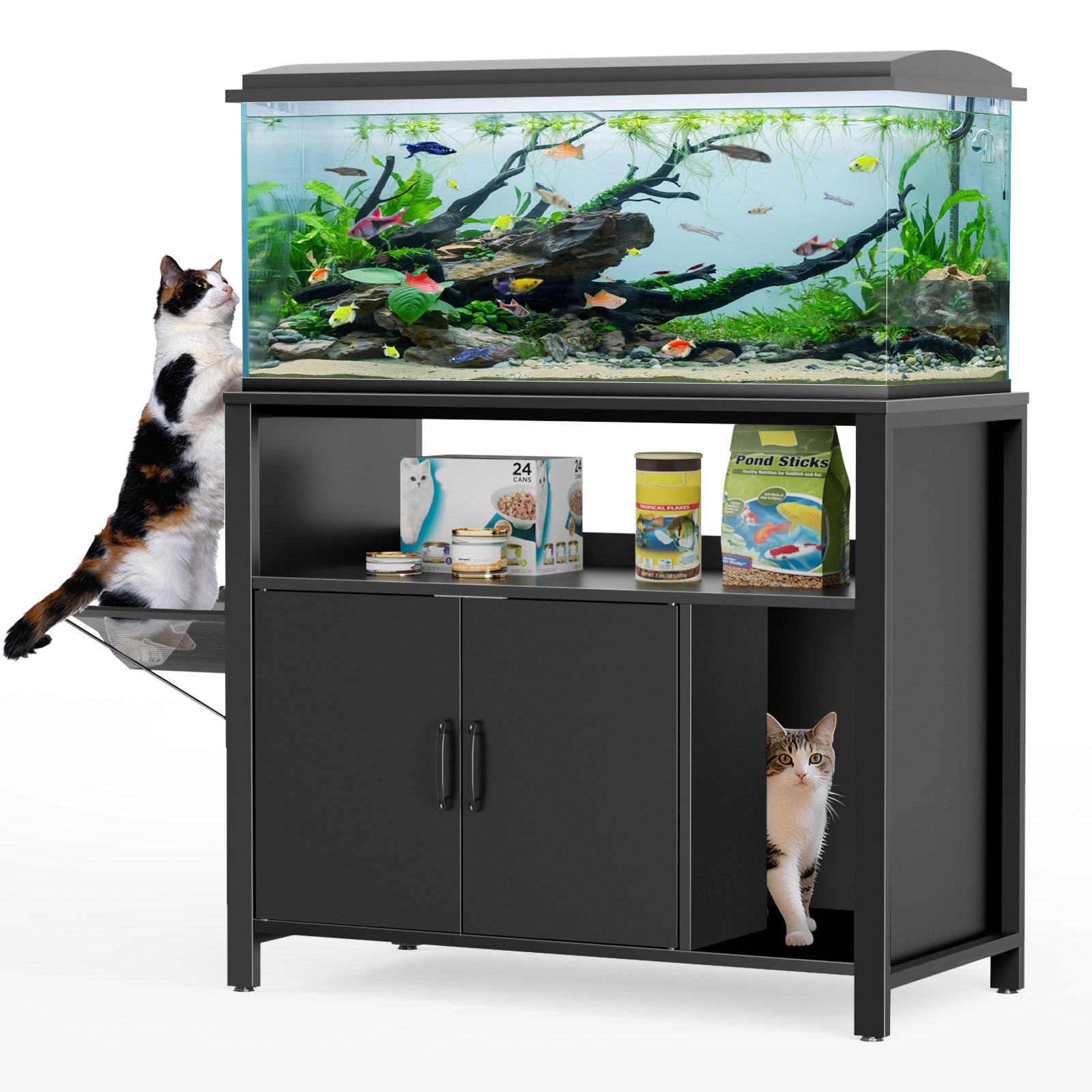 GDLF 40 Gallon Breeder Tank Stand 40-50 Gallon Fish Tank Stand with Hidden Cat Litter Box Cabinet and Cat Perch 36.6-in x 18.9-in Tabletop 660 LBS Capacity