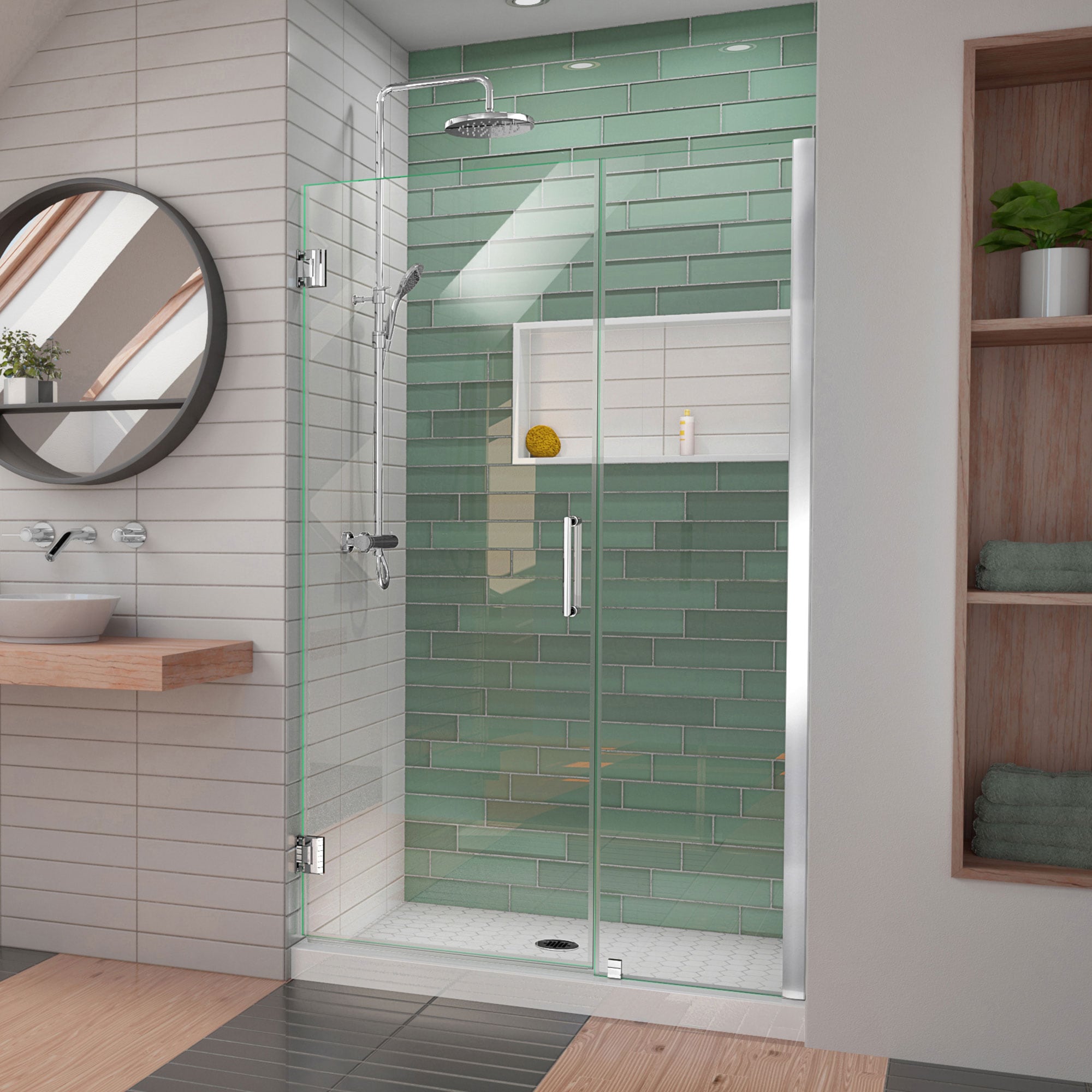 DreamLine SHDR-2044722-01 Unidoor-LS Chrome 44-in to 45-in W x 72-in H Frameless Hinged Shower door 3/8-in Thick Clear Glass