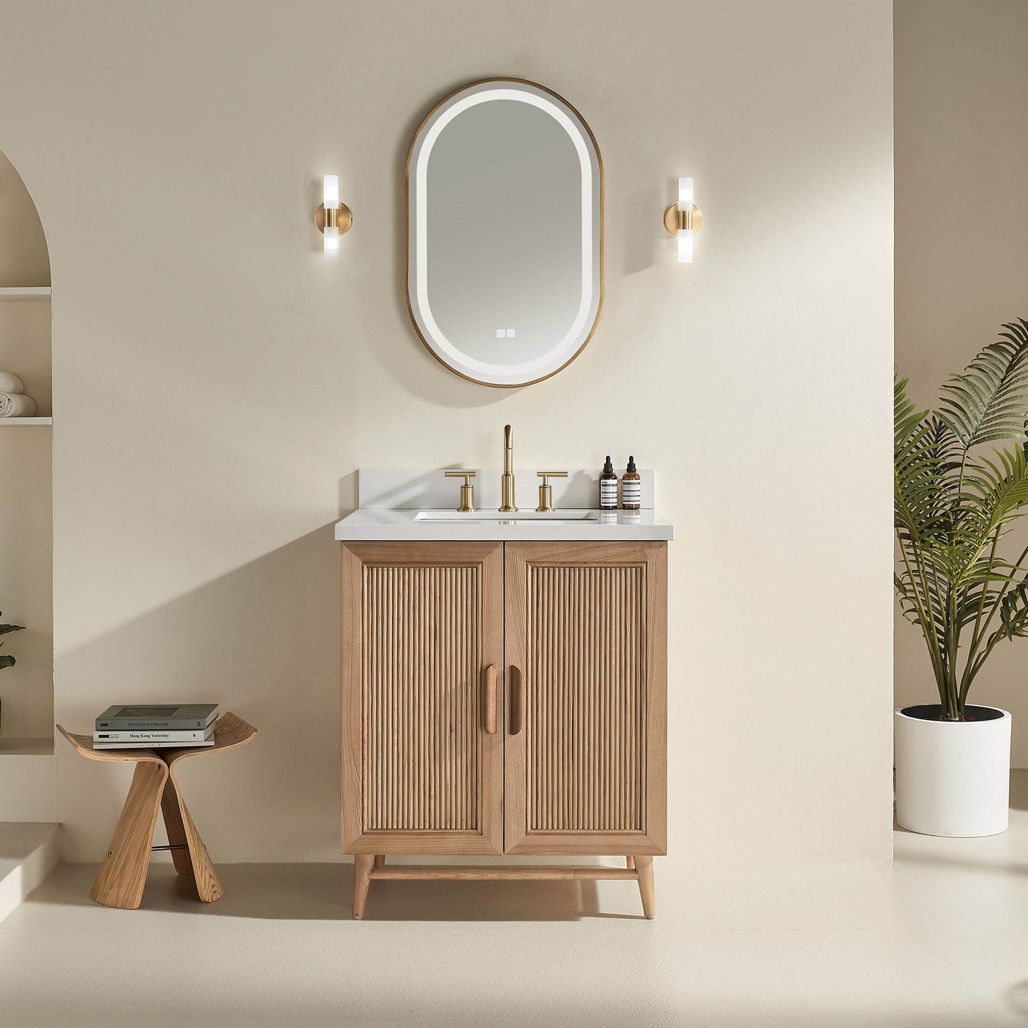 Iseryn YSG34236P34 Bath Vanity 30-in Oak Undermount Single Sink Bathroom Vanity with White Engineered Stone Top
