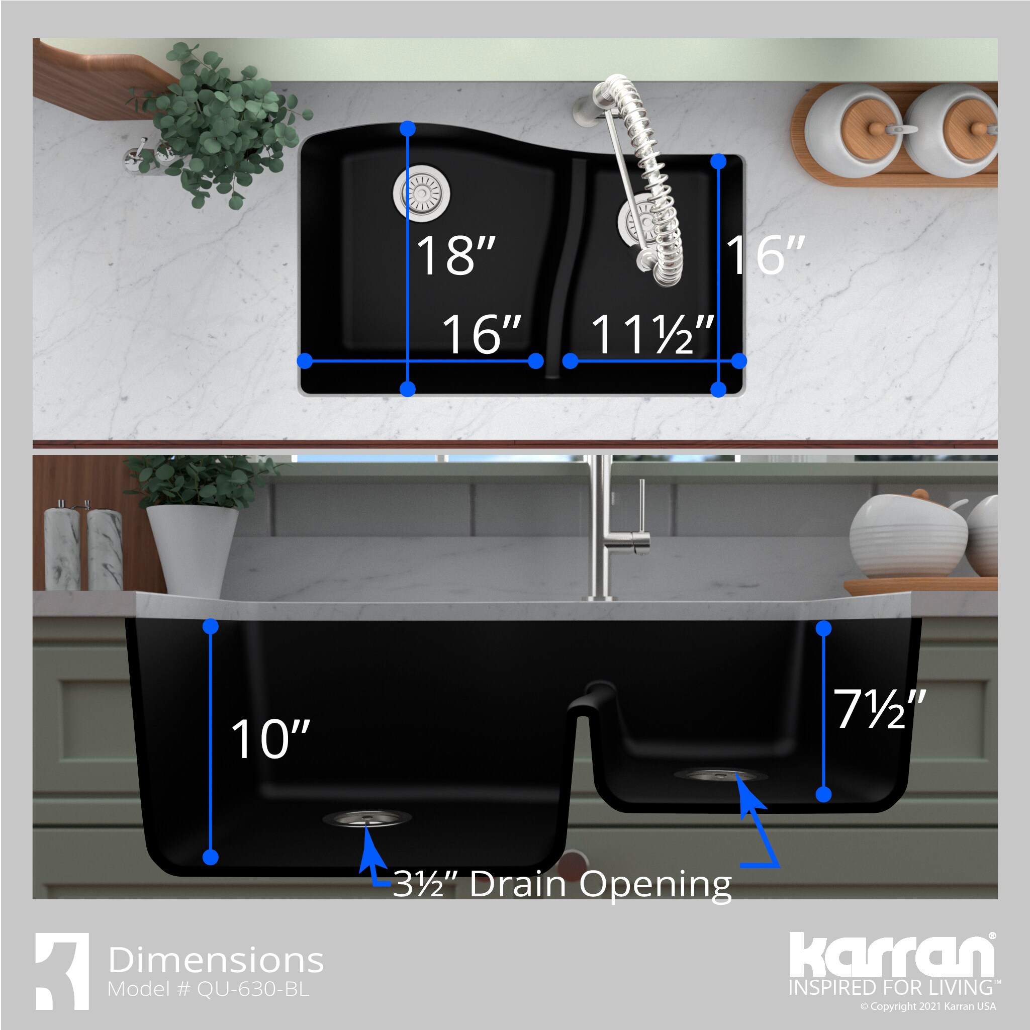 KBFmore 32 Inch Double Unequal Bowl Undermount Classic Kitchen