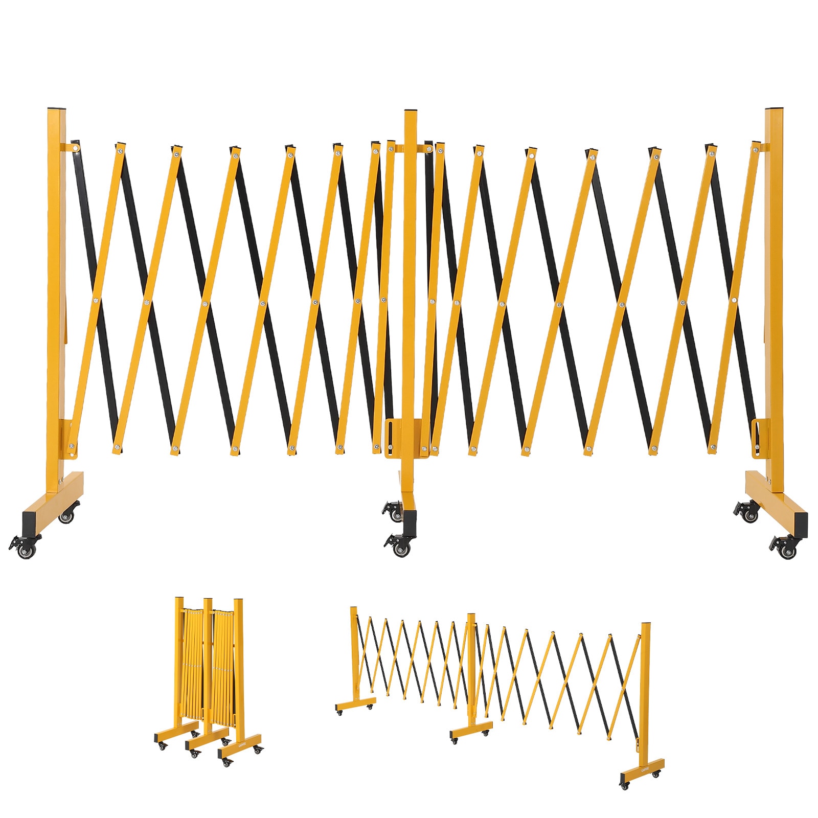 IdealHouse 16FT Retractable Metal Security Gate Industrial Expandable Mobile Barricade Folding Driveway Gate Outdoor Safety Barricade with Casters