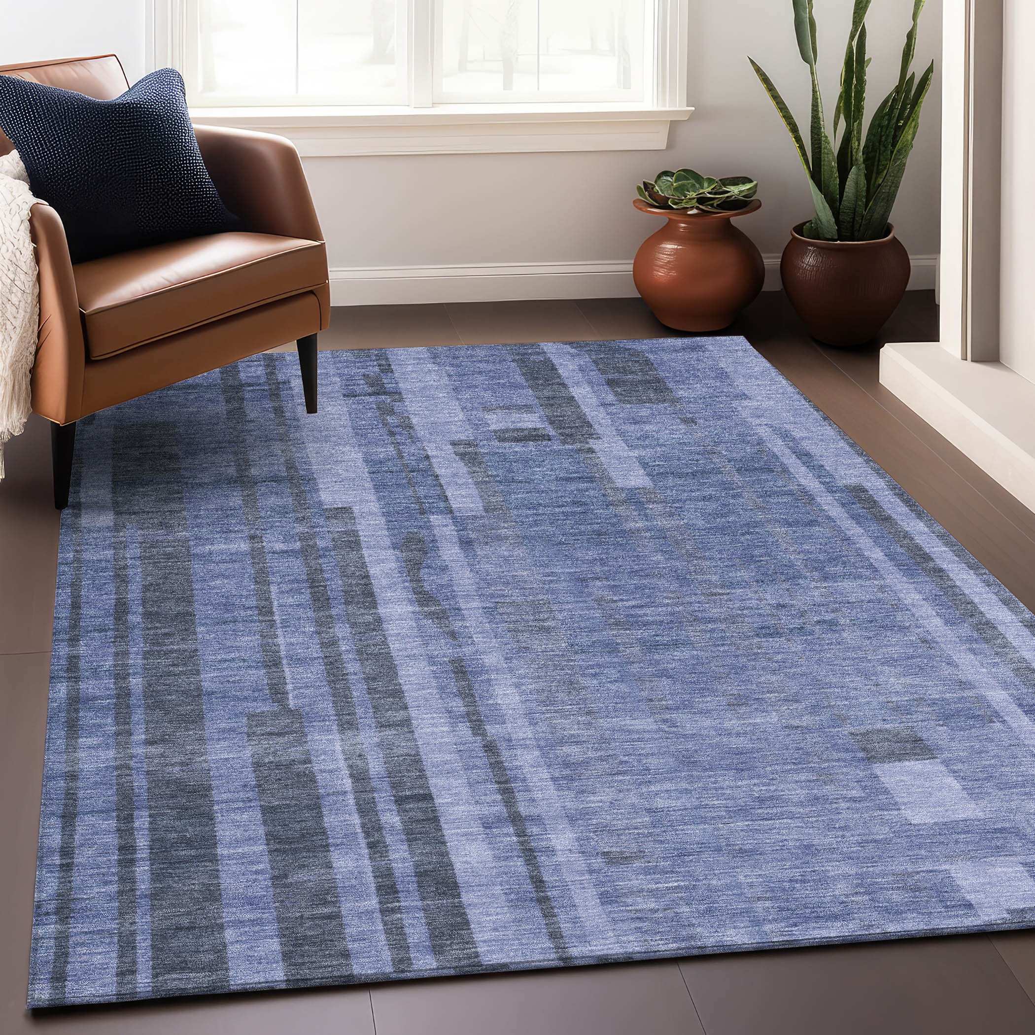 Addison Rugs ACN1063DN3X5 Chantille ACN1063DN 3 x 5 (ft) Polyester Denim Rectangular Indoor/Outdoor Geometric Machine washable Area rug