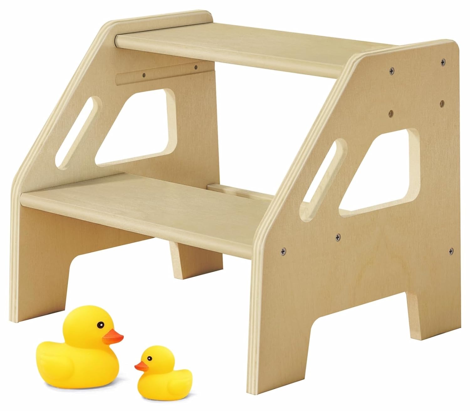 SPACELEAD 2-Step Wood Step Stool for Toddlers with Handles - Supports up to 200 lbs - For Bathroom Sink Toilet Potty Training Kitchen and Bedroom Use