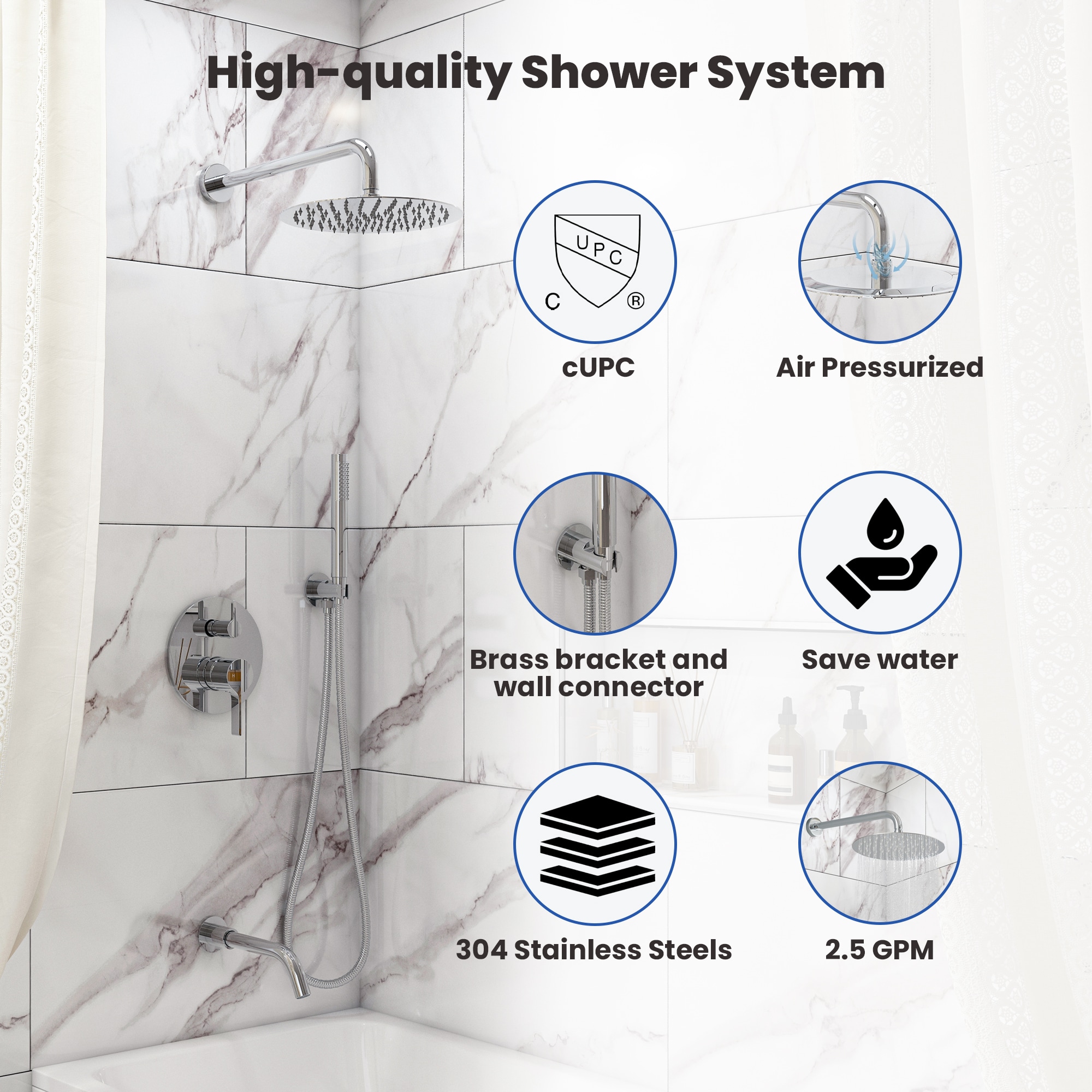 CASAINC M6646-A-10-BG Showerhead-Bar-Panels - View #10