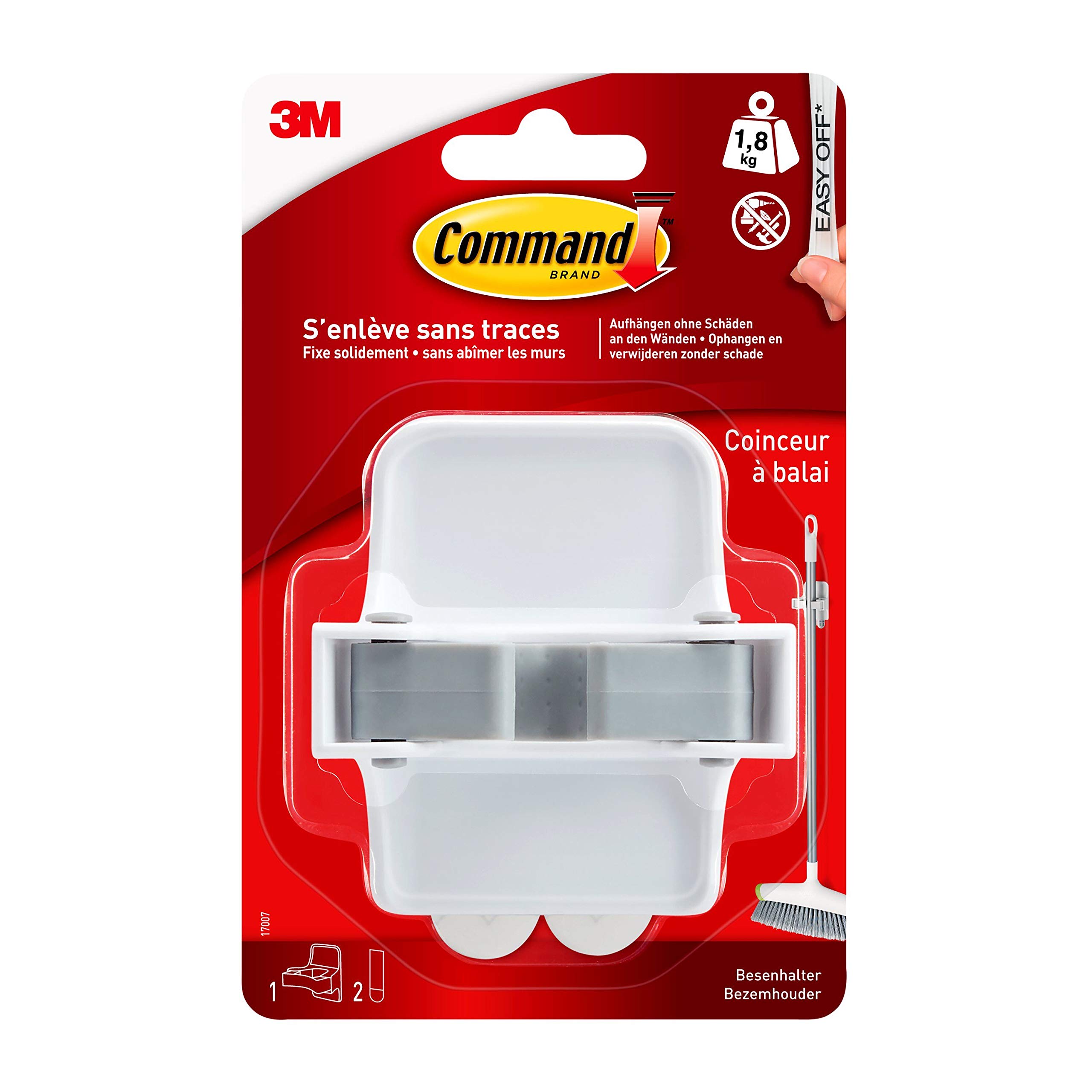Command  17007 Broom Holder Holds up to 1.8 kg Load 1 Hook and 2 Strips