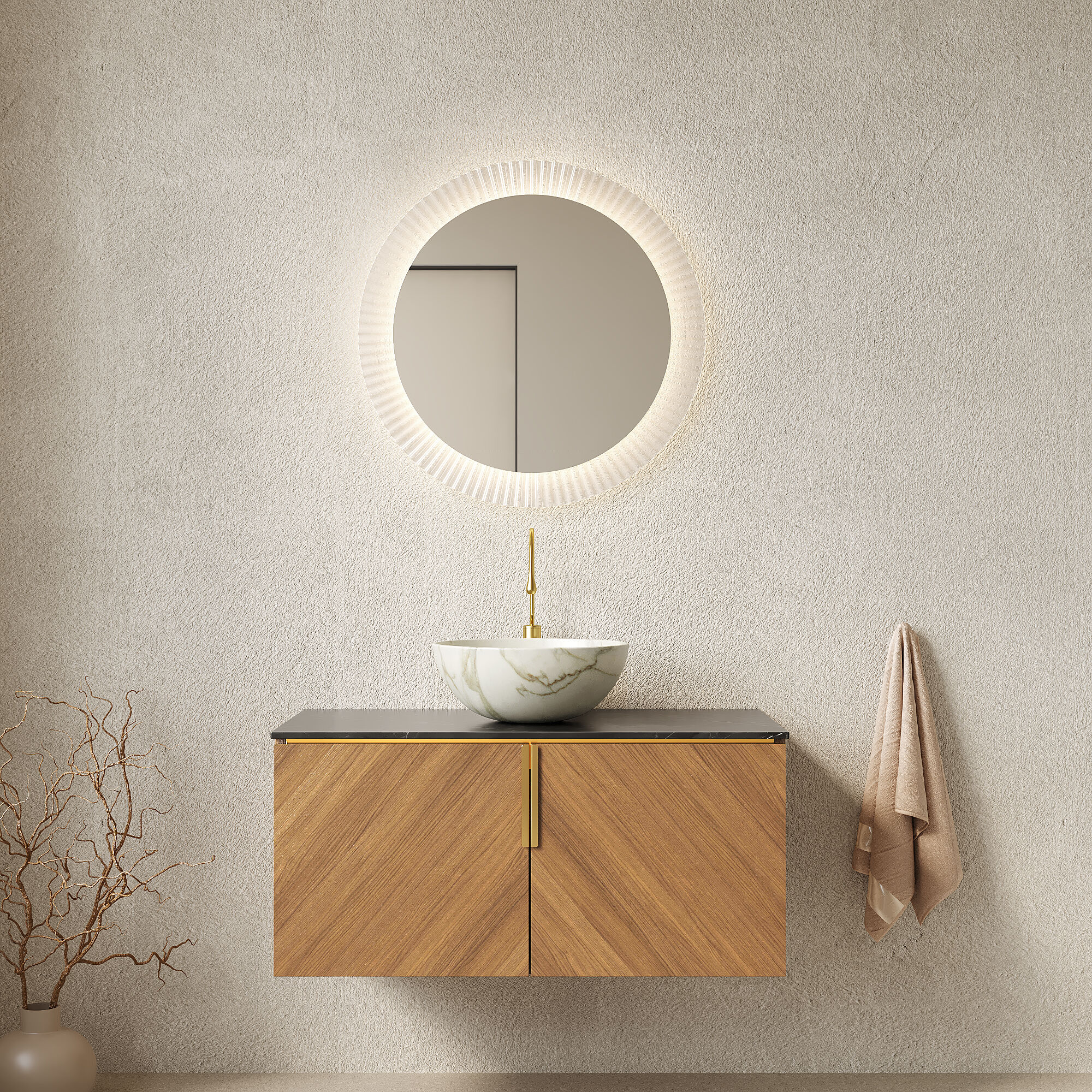 Vynxaria - ARAI 36-in Bathroom Vanity and Sink, Floating Plywood Bathroom Storage Cabinet with Do...