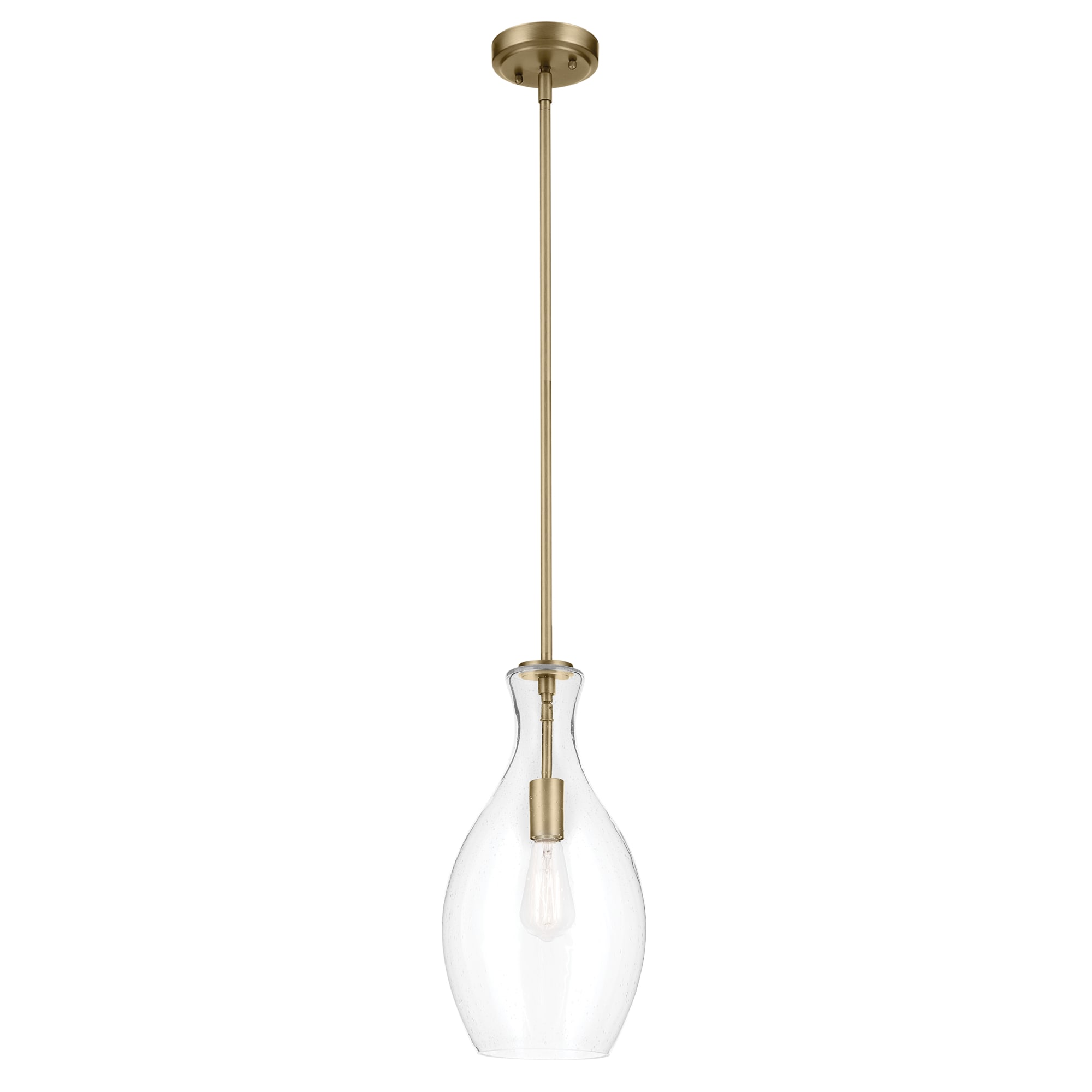 Kichler 42047NBRCS Everly 1 -Light Natural Brass Modern/contemporary Seeded glass Bell Small Hanging Pendant light
