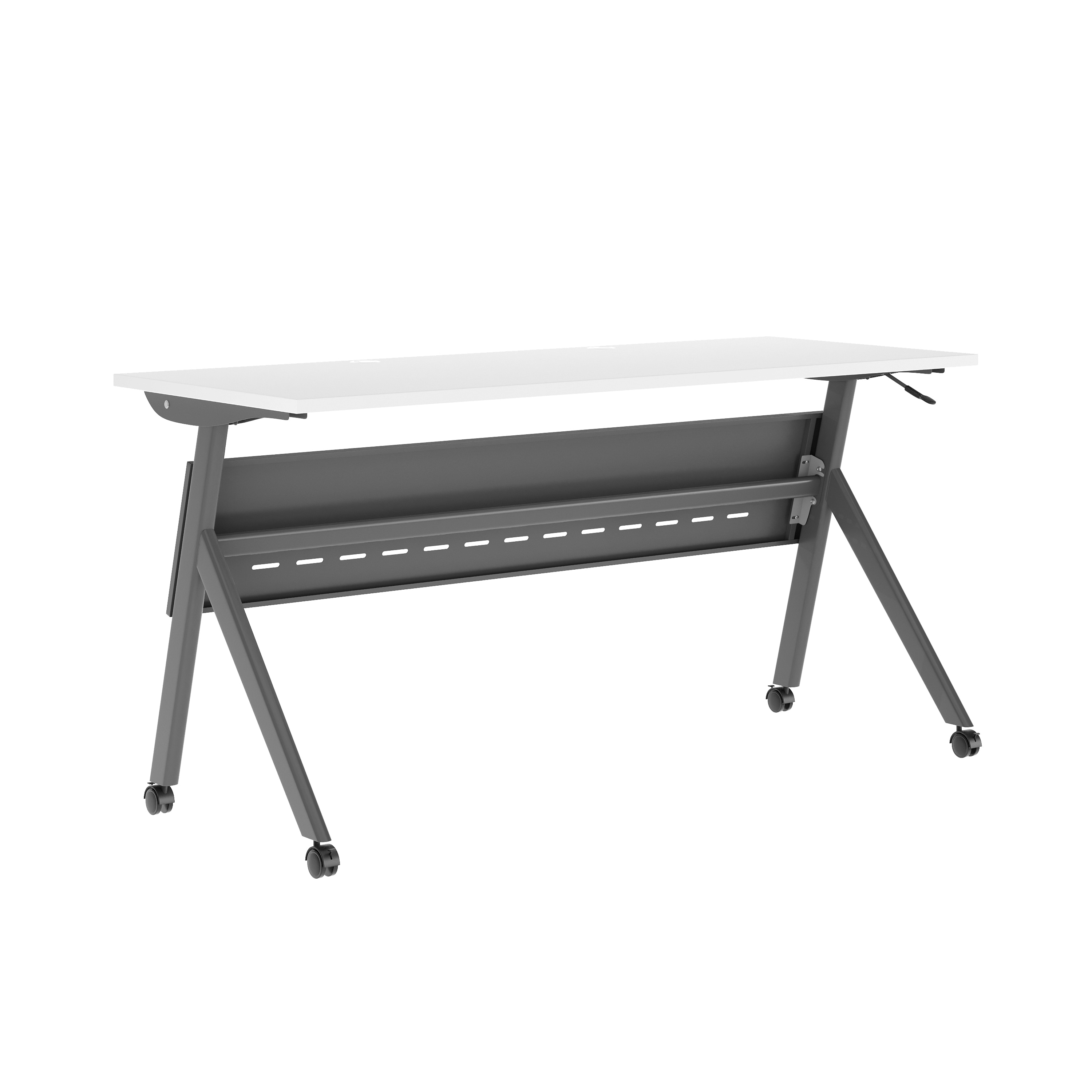 Flash Furniture 196861166280 Davis Commercial Grade 60-in x 24-in Heavy-Duty Nesting Flip Training Table with Y-Legs; Modesty Panel; 1-in Thick White Tabletop; and Gray Steel Frame