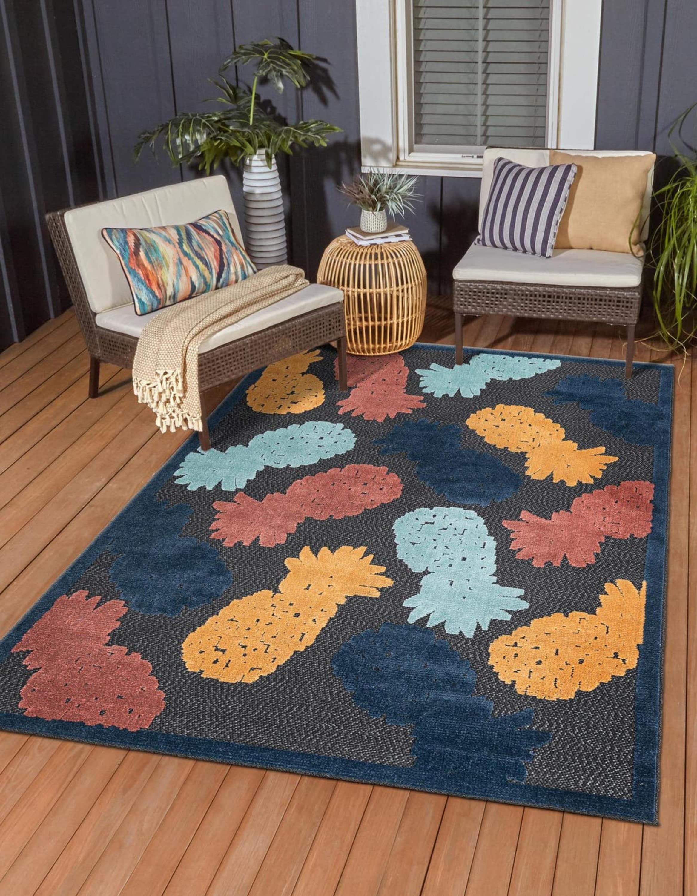 Unique Loom 3171383 Belize Outdoor 9 x 12 (ft) Loomed Polypropylene Black Rectangular Indoor/Outdoor Area rug
