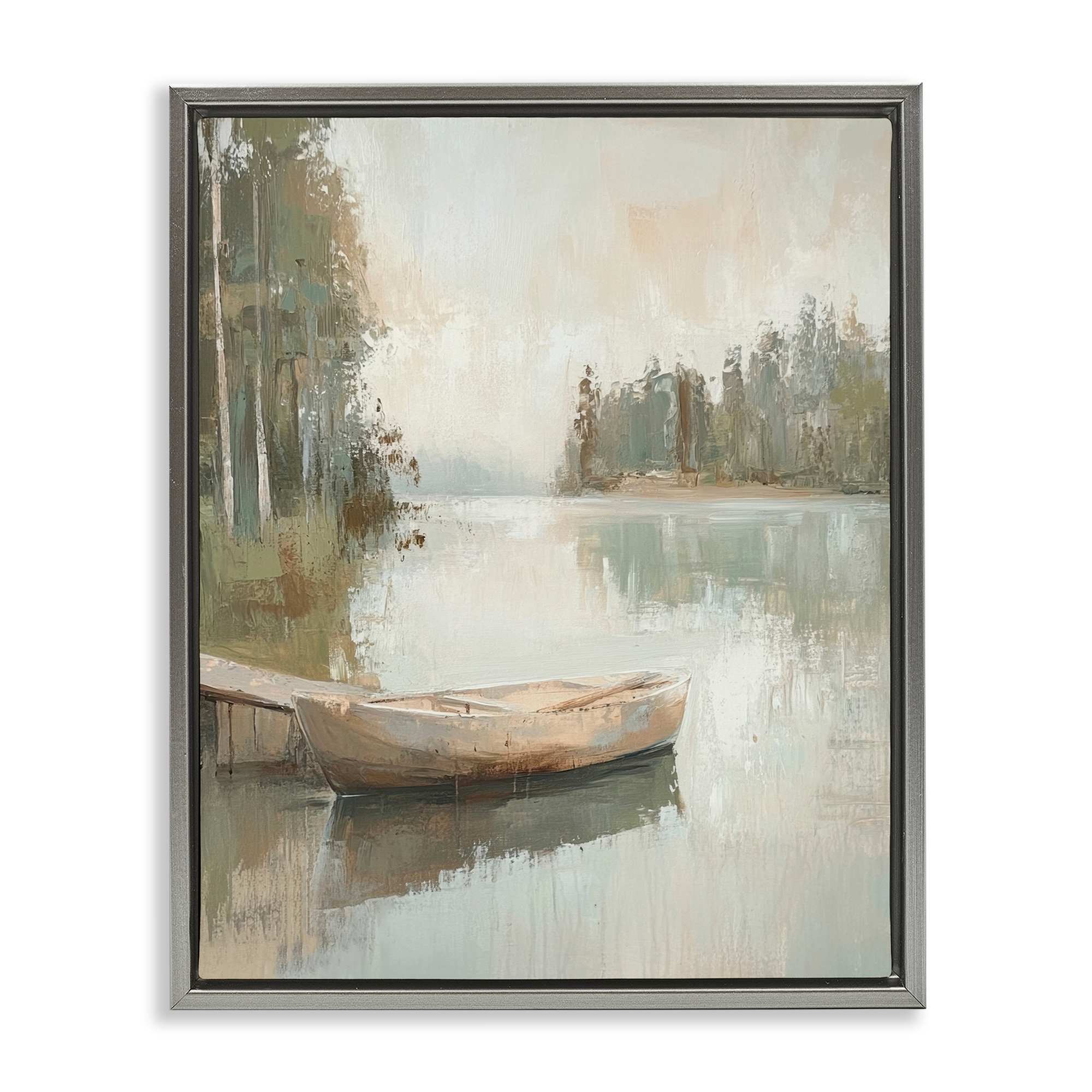 Stupell Industries BT-835-FFL-16X20 Canoe at Quiet Dock Floating Frame design by Petal Prints Design