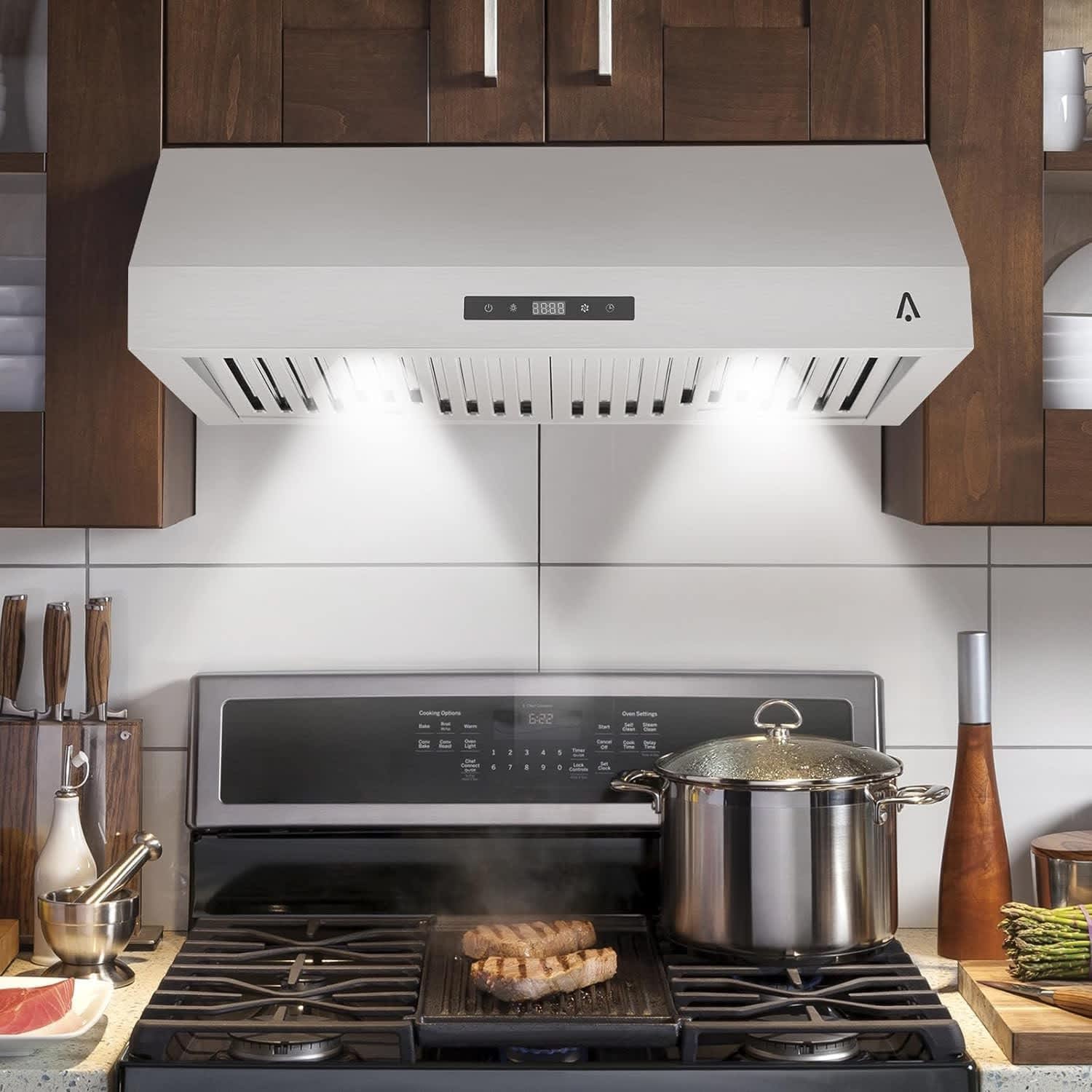 Qeetex 1LSHQQPHO-1315F0T8 30 Inch Built-in/Plug-in Range Hood 400 CFM Suction Ducted/Ductless Push Button Controls LED Lights
