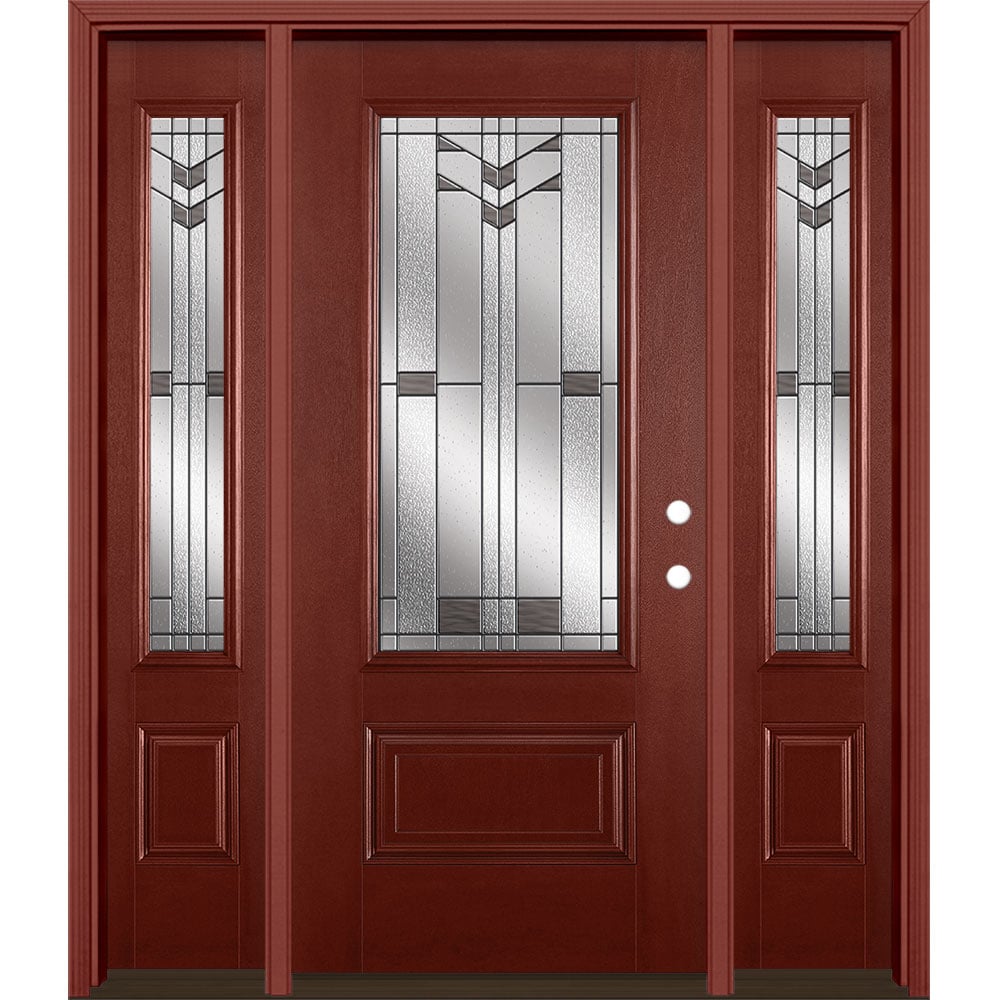Masonite 3420229 Frontier 64-in x 80-in x 4-9/16-in Fiberglass 3/4 lite Left-hand inswing Wineberry Stained Prehung Front Door with Sidelights with Brickmould Insulating core