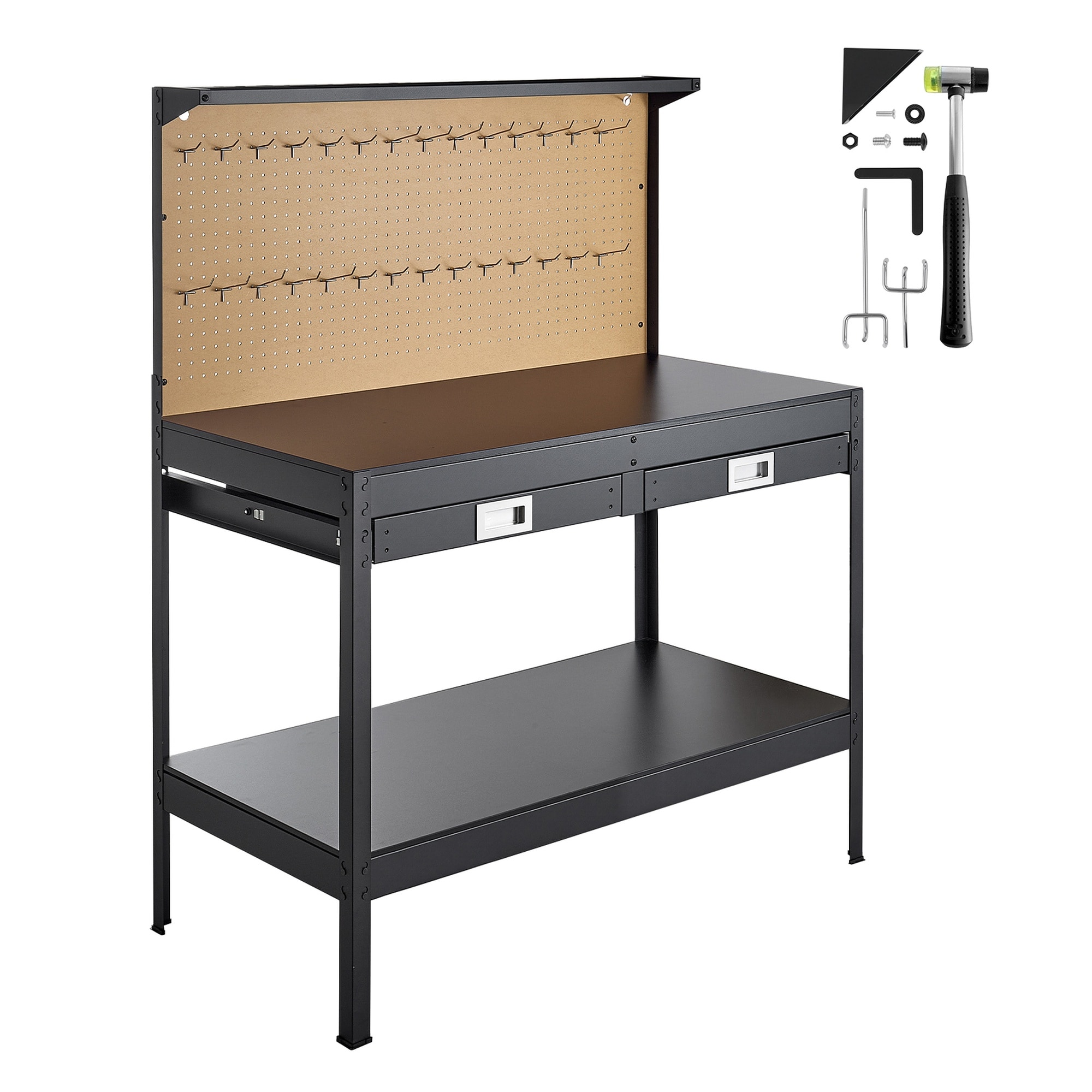 Angel Sar 47.2 in Hardwood Workbench 242.5 Lbs Capacity with Pegboard 4 AC Outlets 2 USB Ports 4.9 FT Cable 30 Hooks Drawer for Workshop Garage