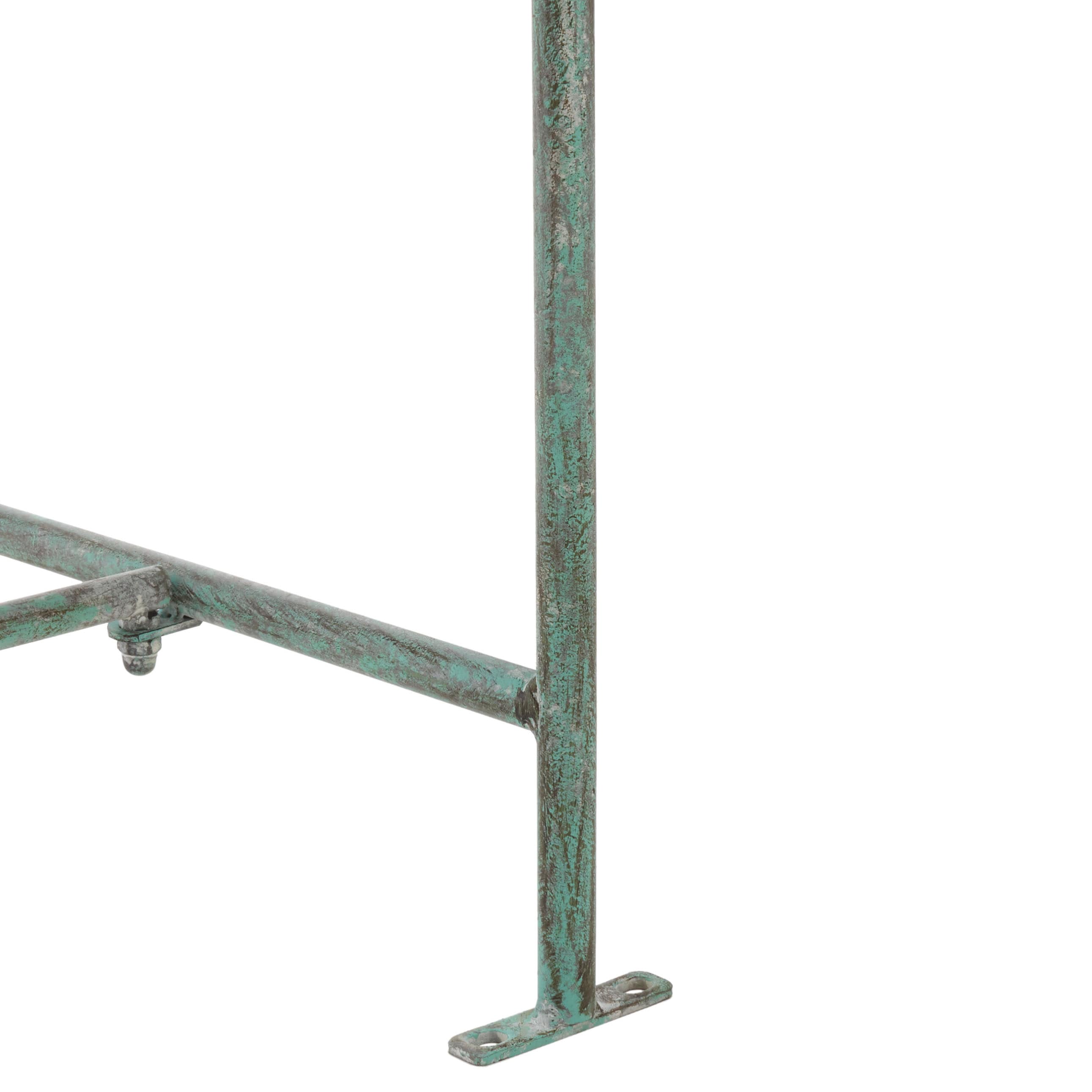 Antique Green Iron Garden Arbor Bench with Victorian Scrollwork