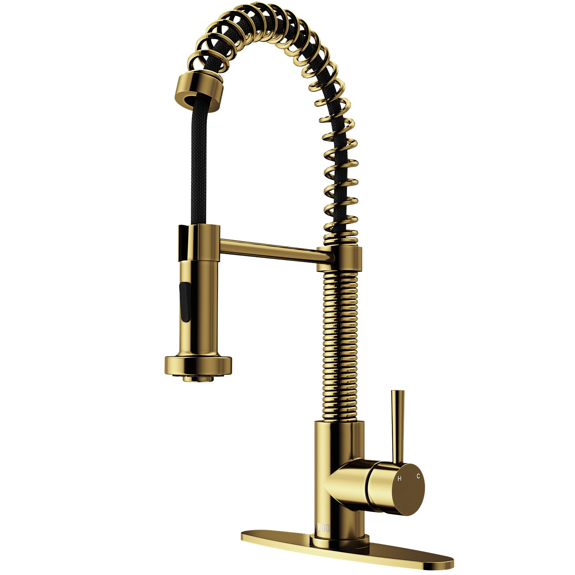 VIGO VG02001MGK1 Edison Matte Brushed Gold Single Handle Deck-mount Pull-down Kitchen Faucet with Sprayer ( Deck Plate Included )