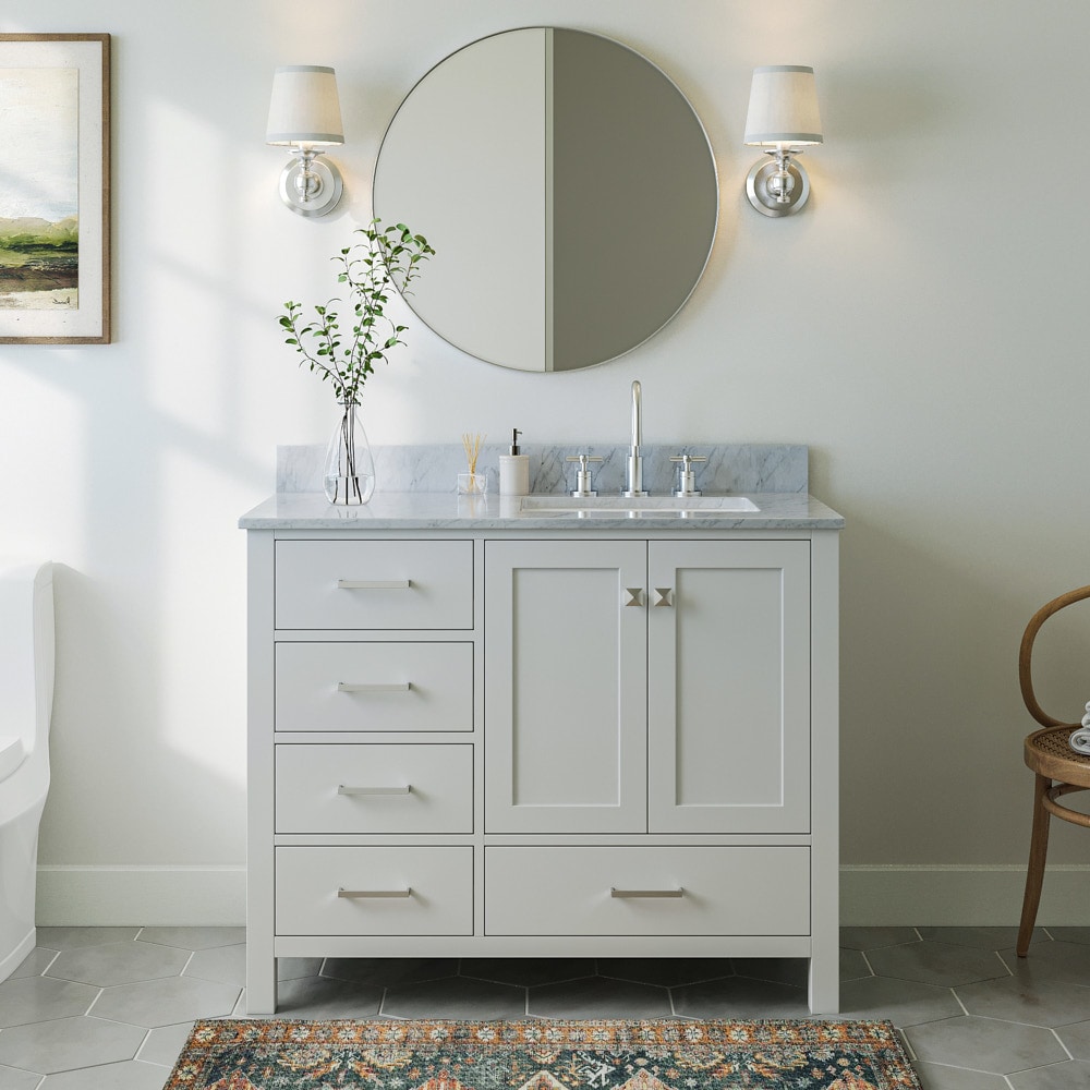 ARIEL A043SRCW2RVOWHT Cambridge 43-in White Undermount Single sink Bathroom Vanity with 0.75" Carrara White Marble Natural marble Top