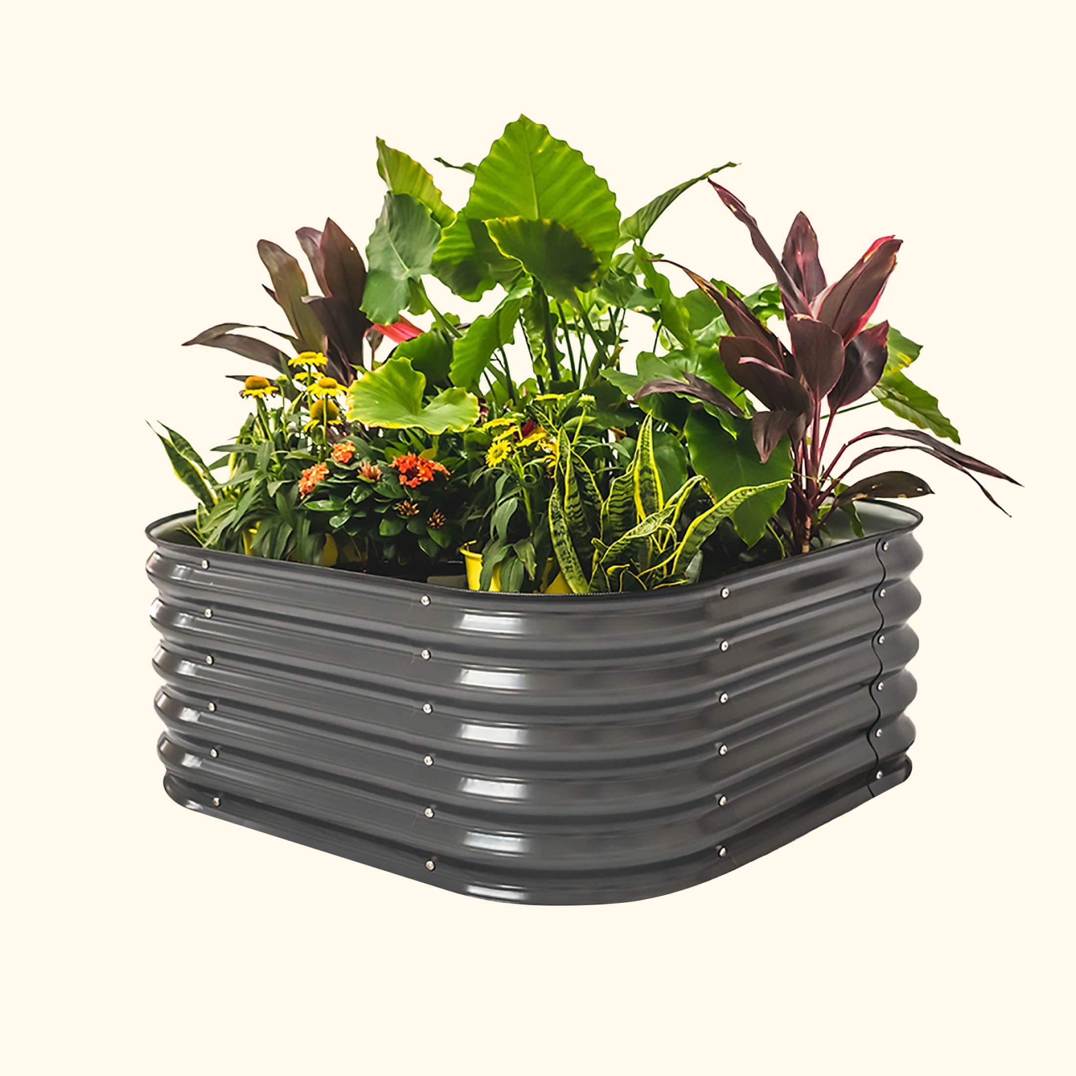 Vego Garden VB4N117MG 17-cu ft 42-in W x 42-in L x 17-in H Modern Gray Galvanized Metal Raised Garden Bed