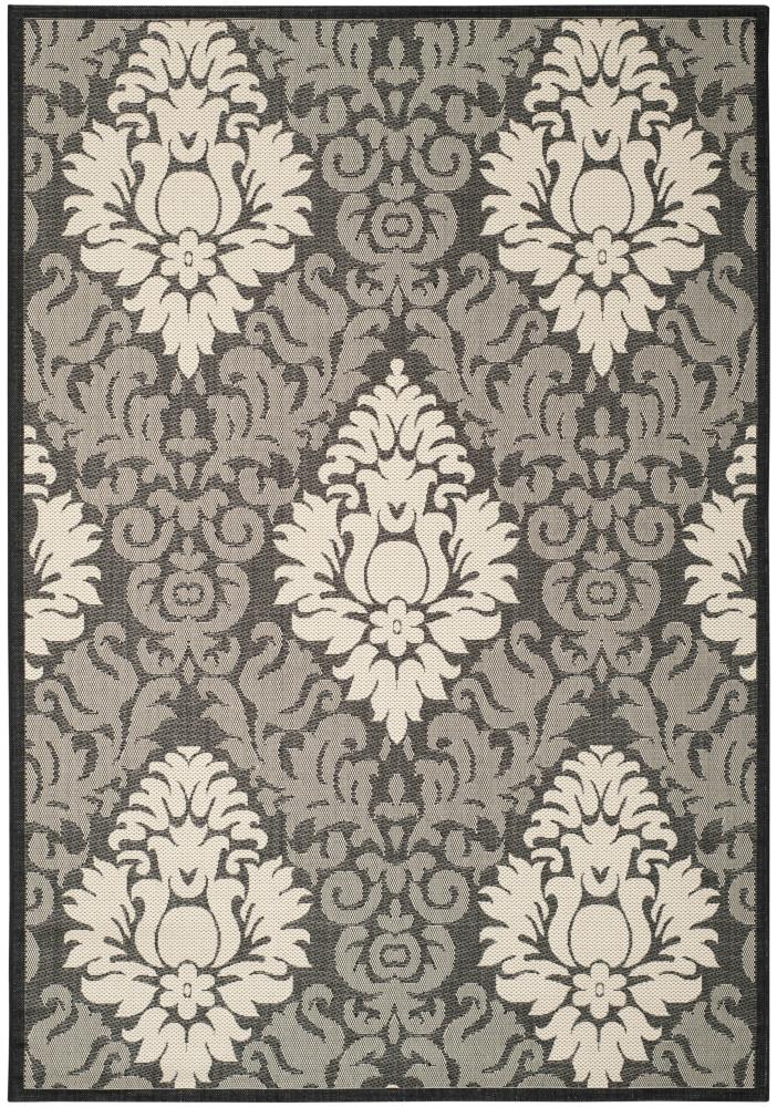 Safavieh CY2714-3908-8 Courtyard Harnesk 8 x 11 (ft) Loomed Polypropylene Black/Sand Rectangular Indoor/Outdoor Damask Area rug
