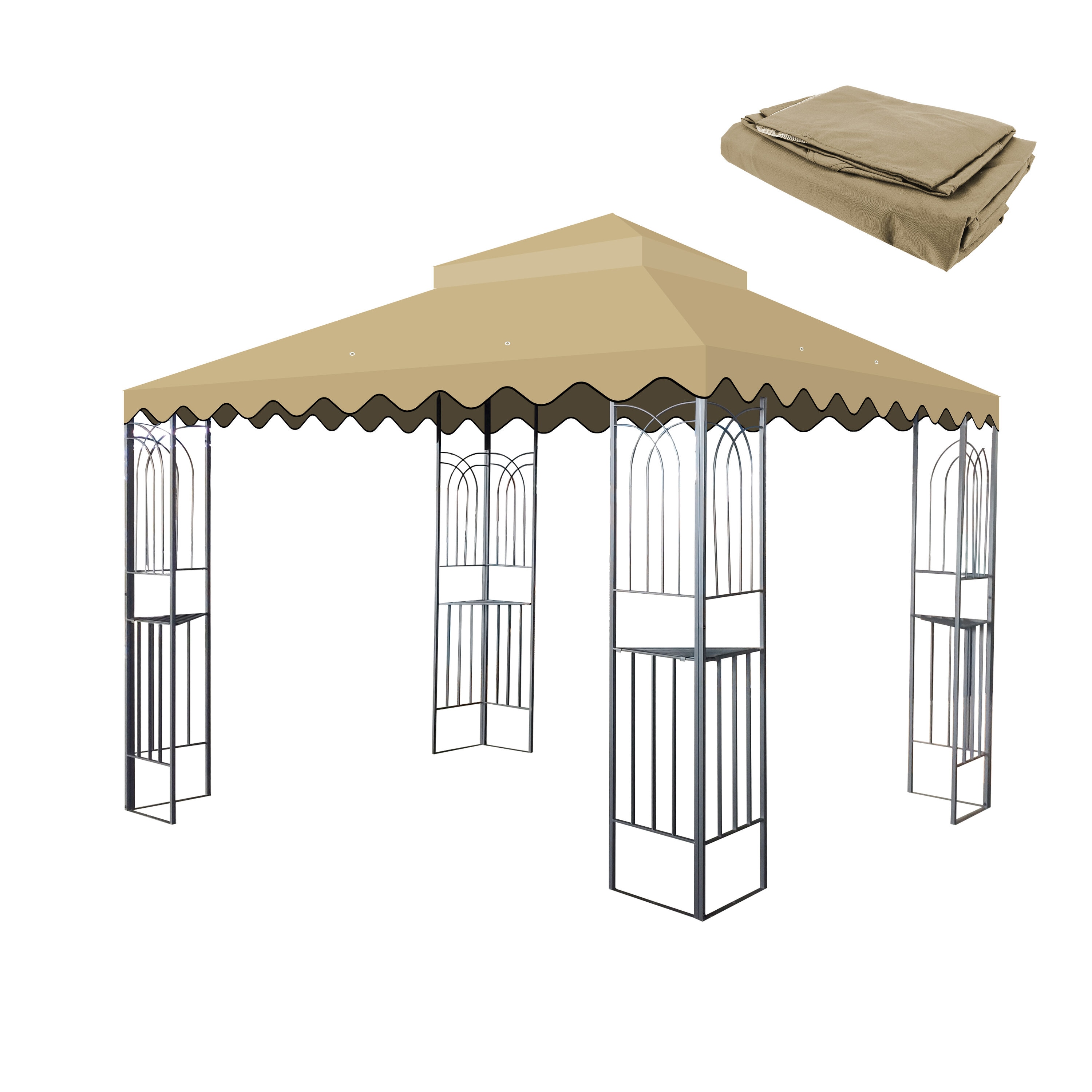 AAZJ BYO-41992 9.83-ft x 9.83-ft Patio Gazebo Replacement Canopy Khaki Gazebo replacement canopy top