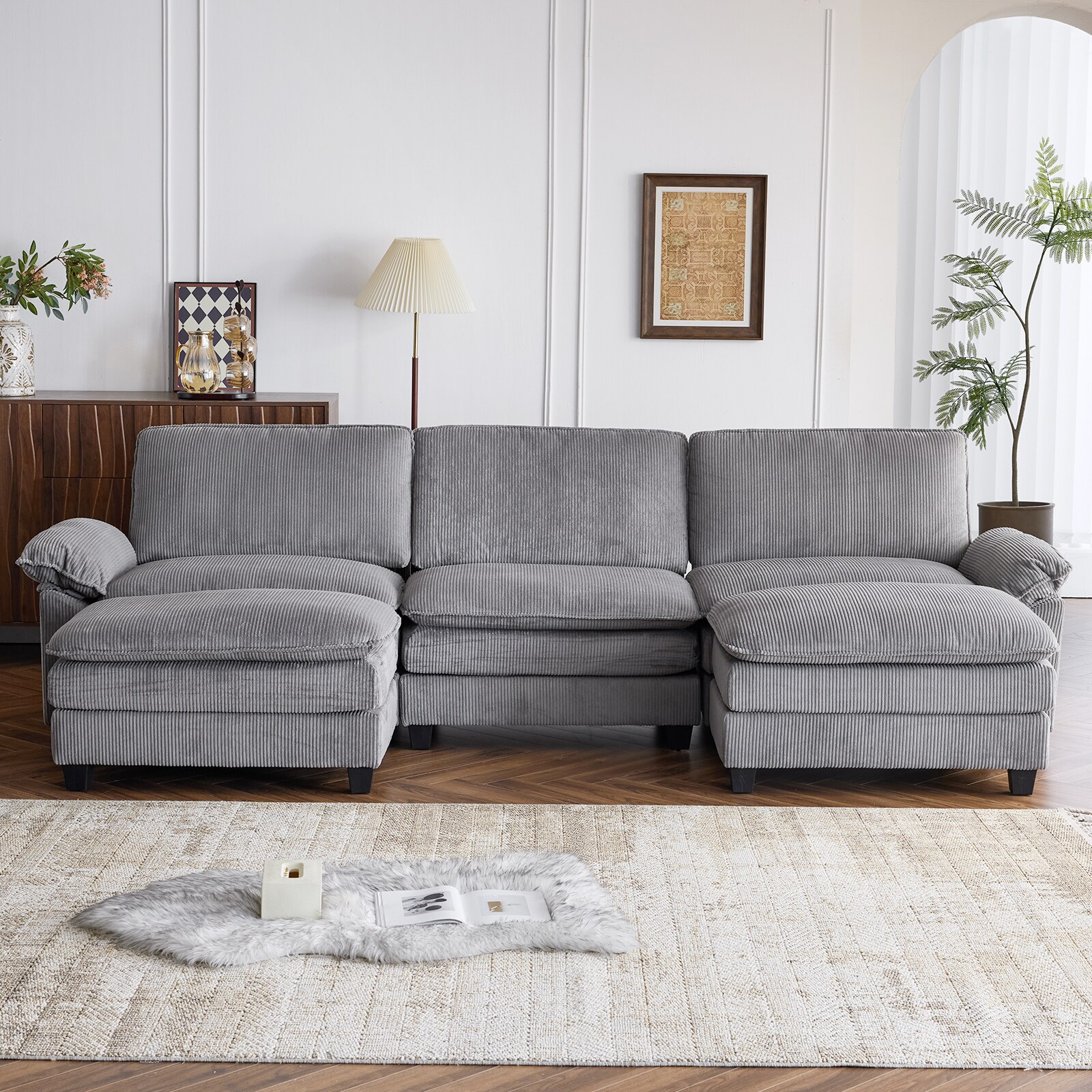 Outopee LO1G98000286X2+88 122.05-in Modern Light Gray Sectional