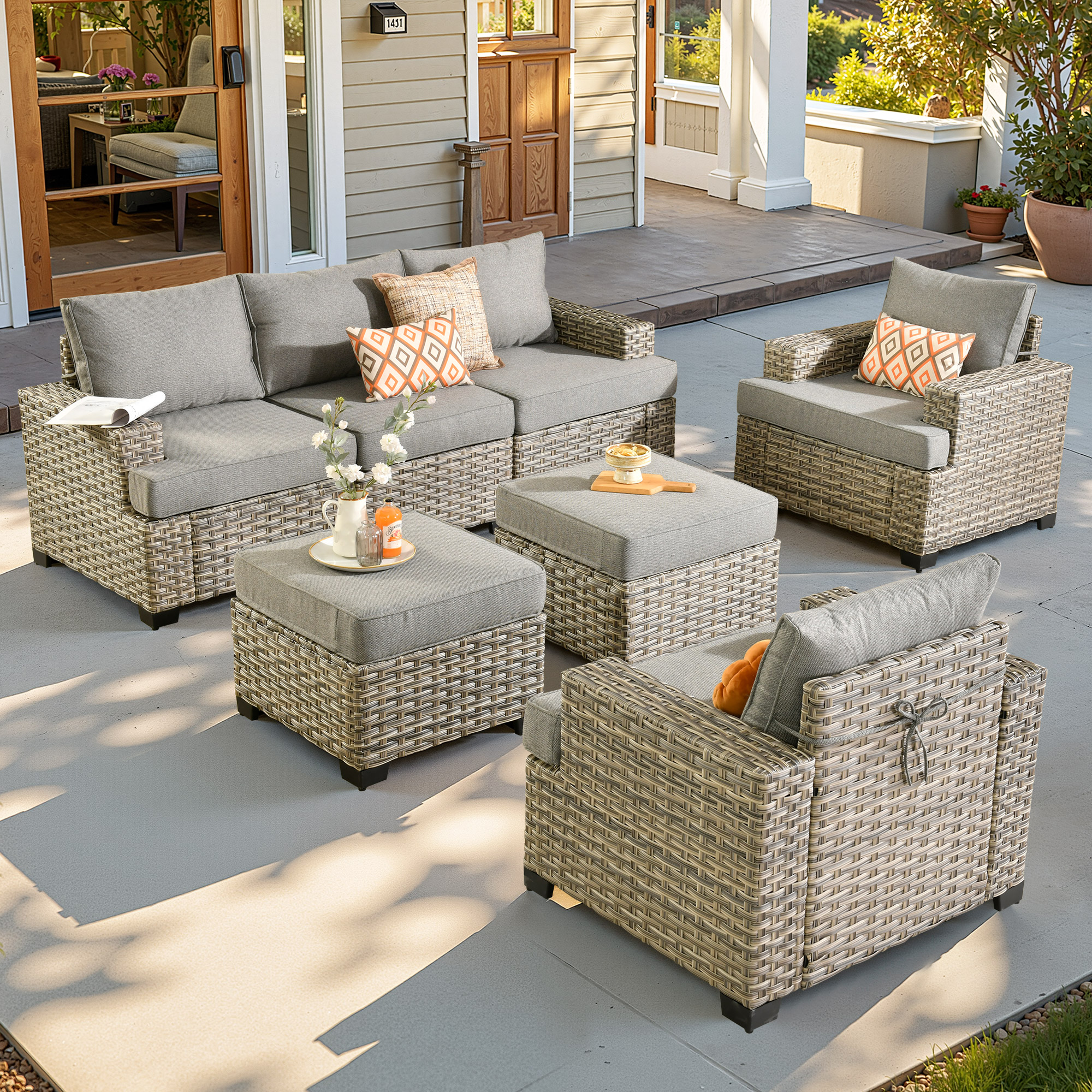 ALTRIGUS 6L-TBS207-AL 7 -Piece Wicker Patio Sofa Conversation Set with Dark Gray Cushions