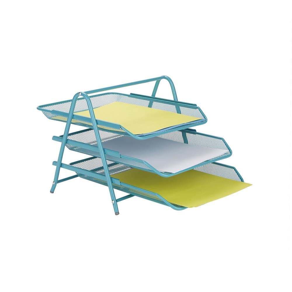 Mind Reader 3TPAPER-TUR Metal 3 Compartment Letter Tray, Pack of 1, Blue