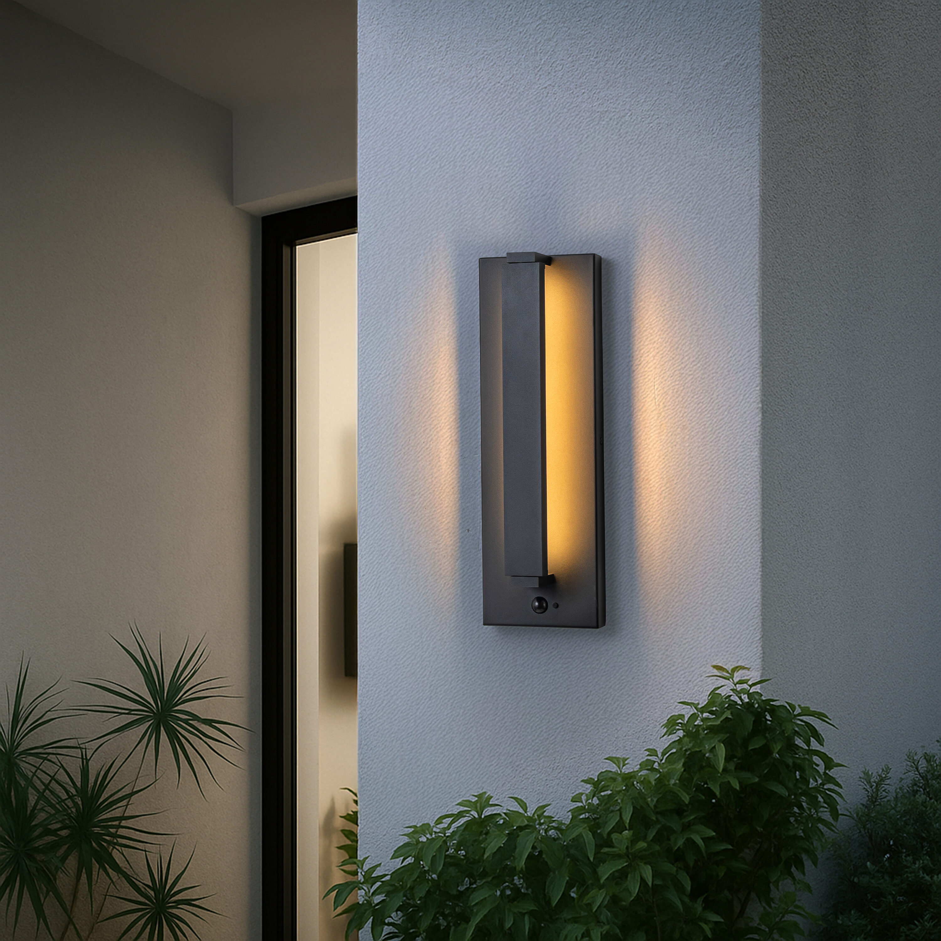 AloaDecor Lighting 15-in H Matte Black Hardwired Motion Sensor Dark Sky Integrated LED Outdoor Wall Light
