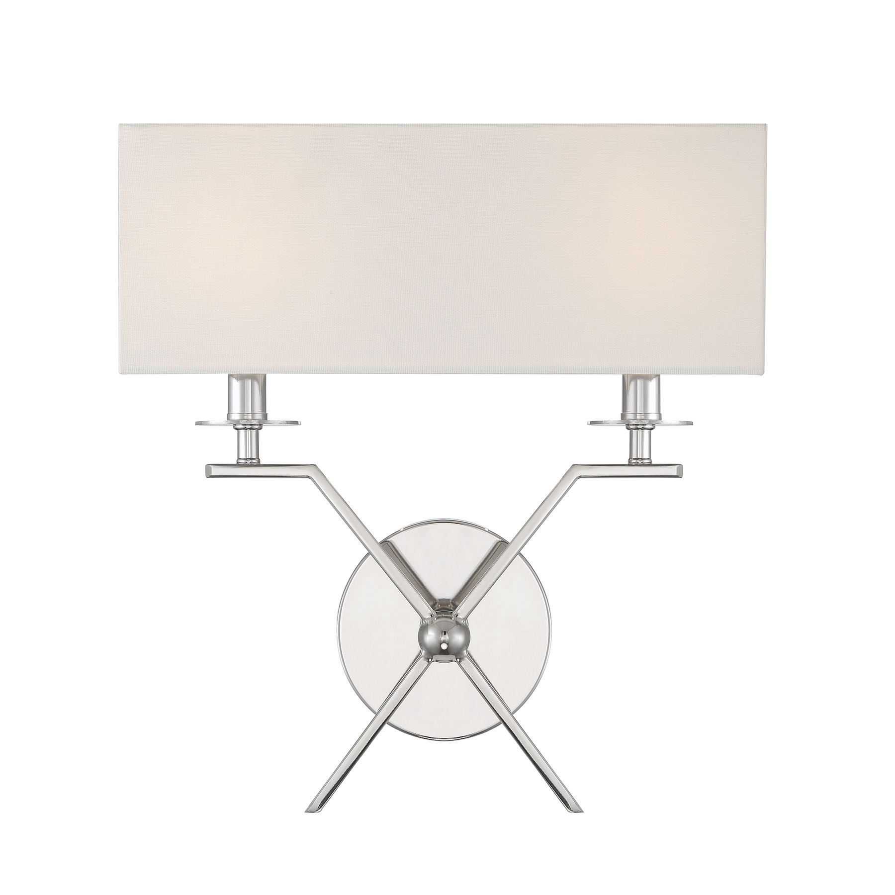 Polished Nickel 2-Light Wall Sconce with White Fabric Shade