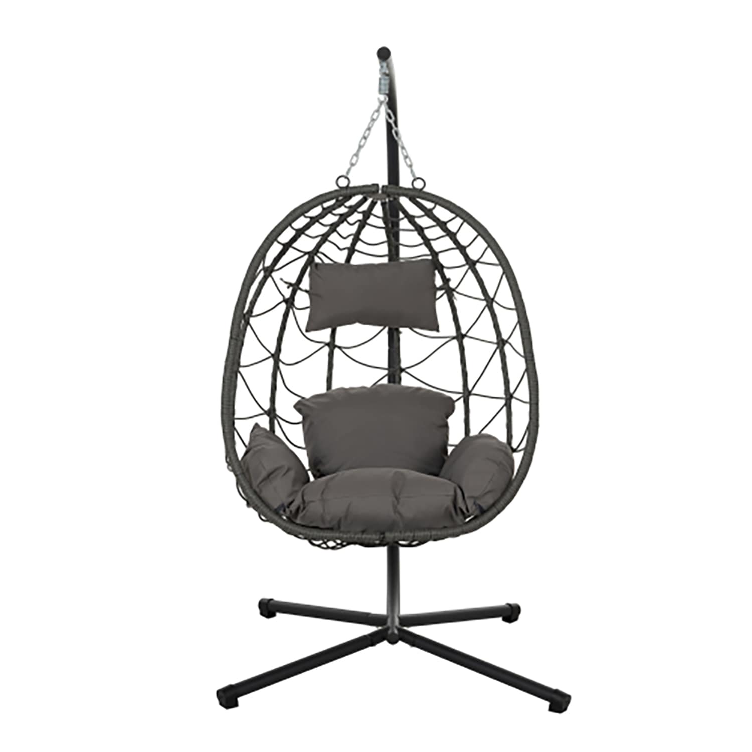 GZMR GM-DH-63948 Egg Chair with Stand Indoor Outdoor Wicker Steel Metal Frame Spring motion Egg Chair with Gray Cushioned Seat