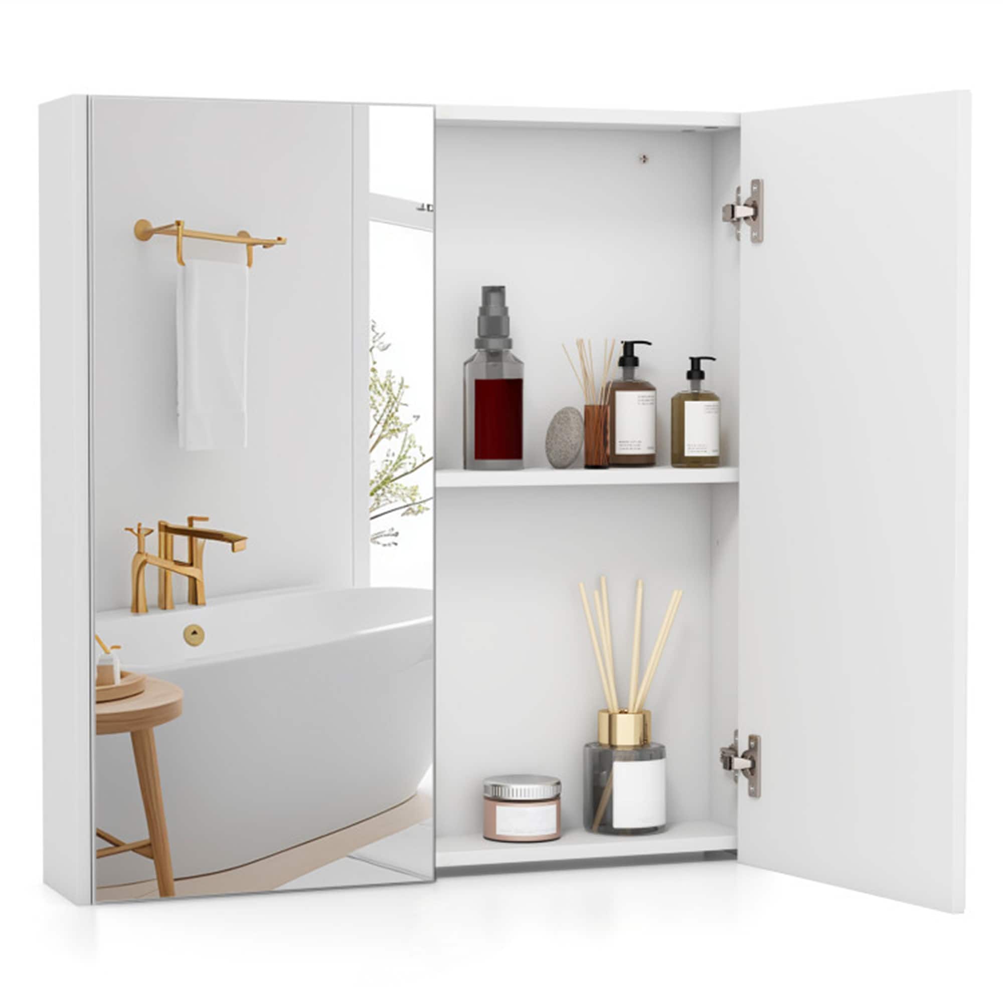BABOOM Double Door Bathroom Wall Cabinet 24.5-in x 25.5-in Surface Mount White Mirrored Rectangle Medicine Cabinet