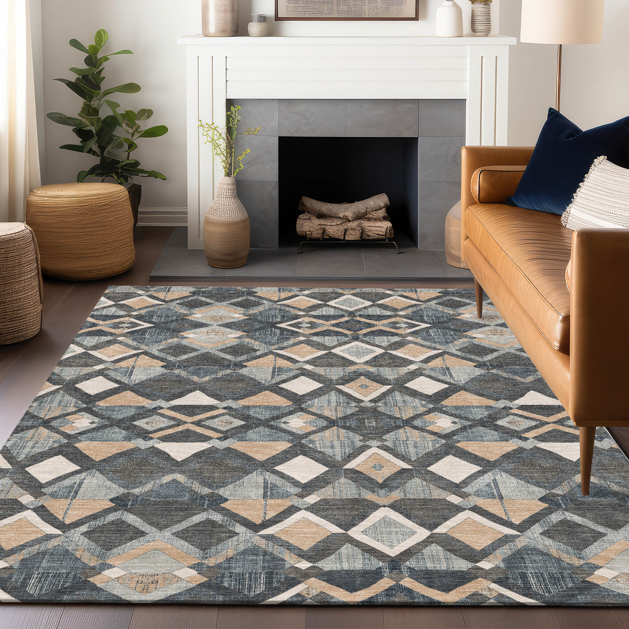 Addison Rugs ACN1309GR30X46 Chantille ACN1309GR 2 x 3 (ft) Polyester Graphite Rectangular Indoor/Outdoor Geometric Machine washable Area rug