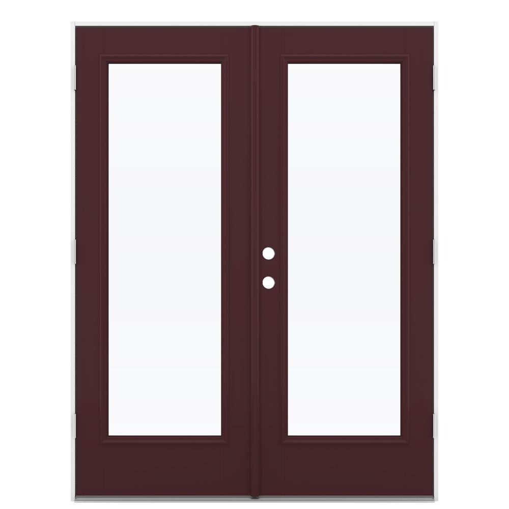 60-in x 80-in x 4-9/16-in Jamb Low-e Currant Fiberglass French Left-Hand Outswing Double Patio Door in Red | - JELD-WEN LOWOLJW182200079