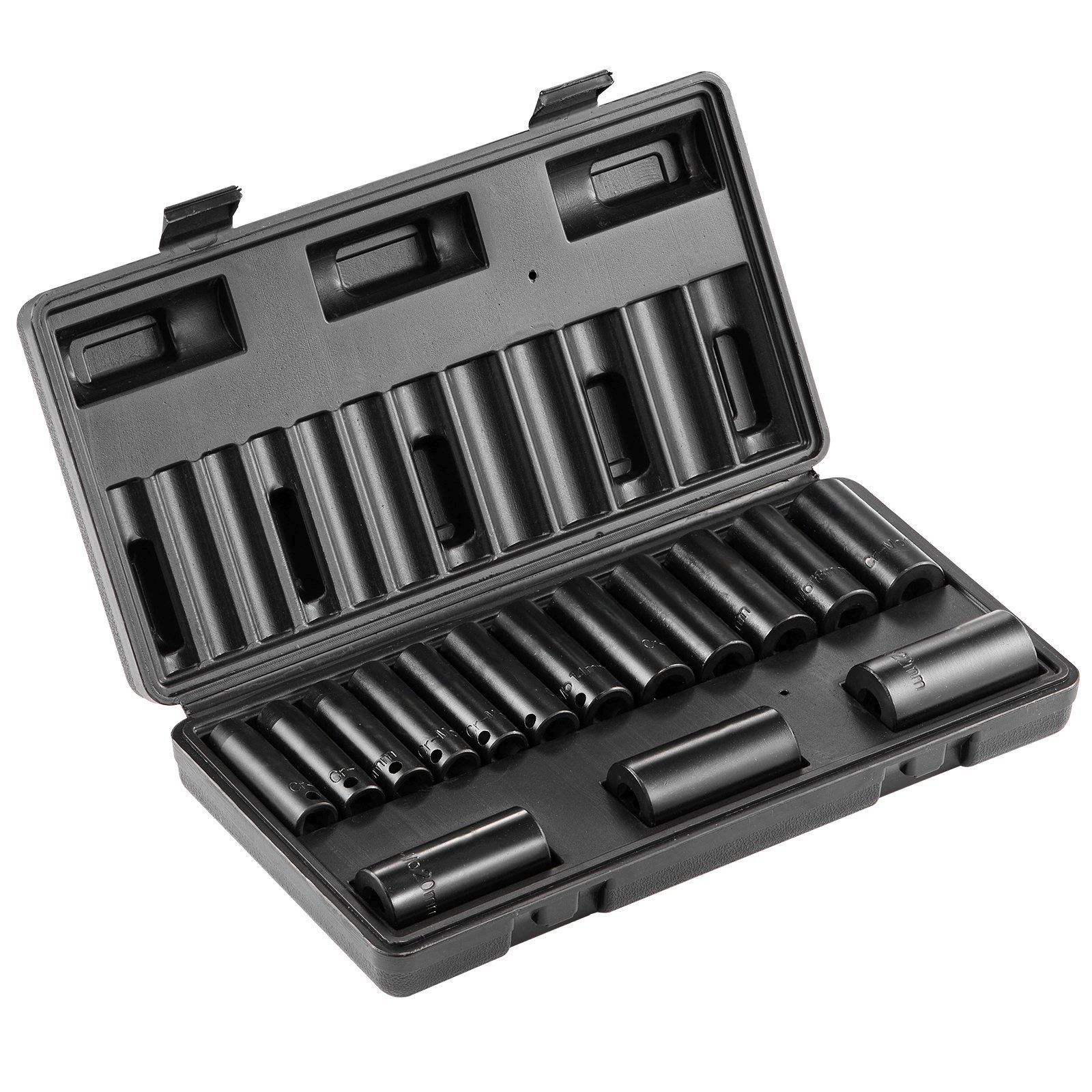 Slickblue 15-Piece Metric 3/8-in Drive 8 to 22mm 6-Point Deep Impact Socket Set and Laser Marked with Carrying Case for Automotive Repair