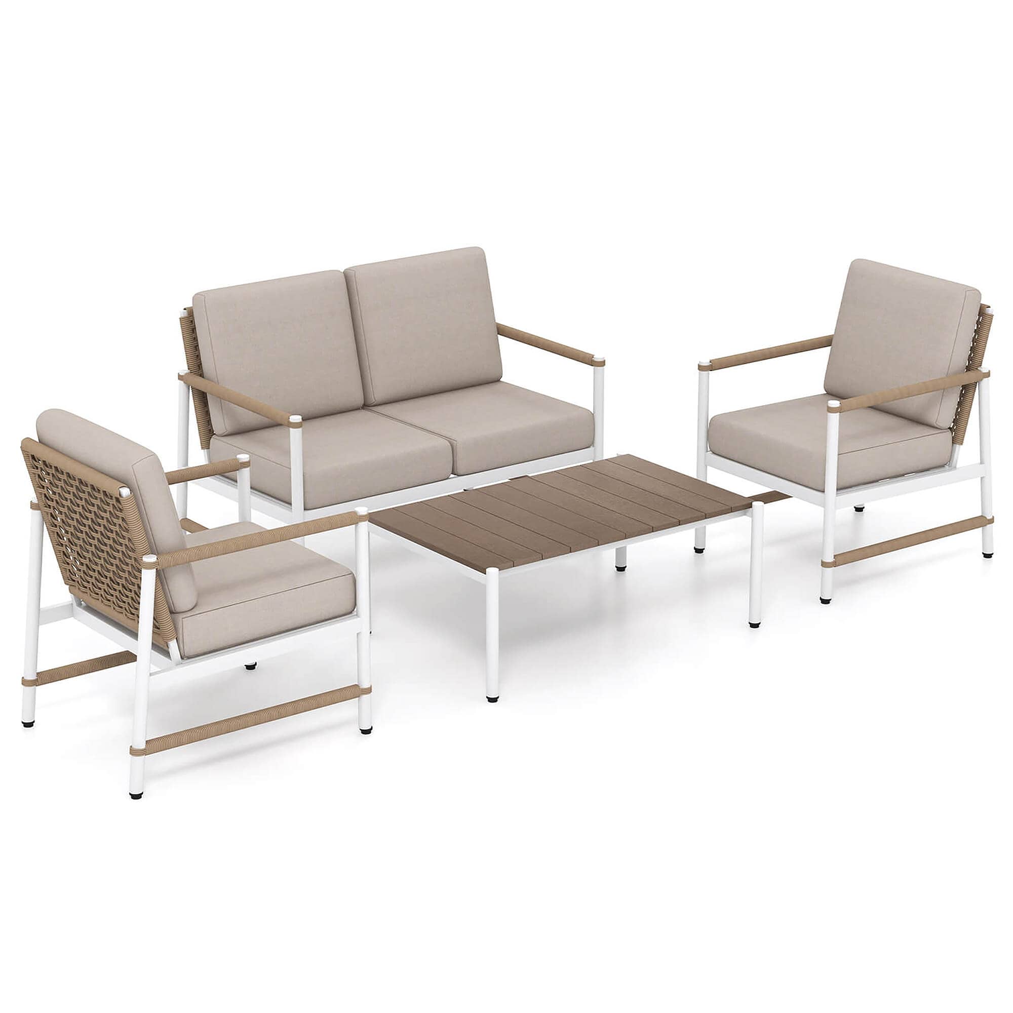 Costway HCST05447 4 -Piece 2 Patio Sofa Conversation Set with Brown Cushions