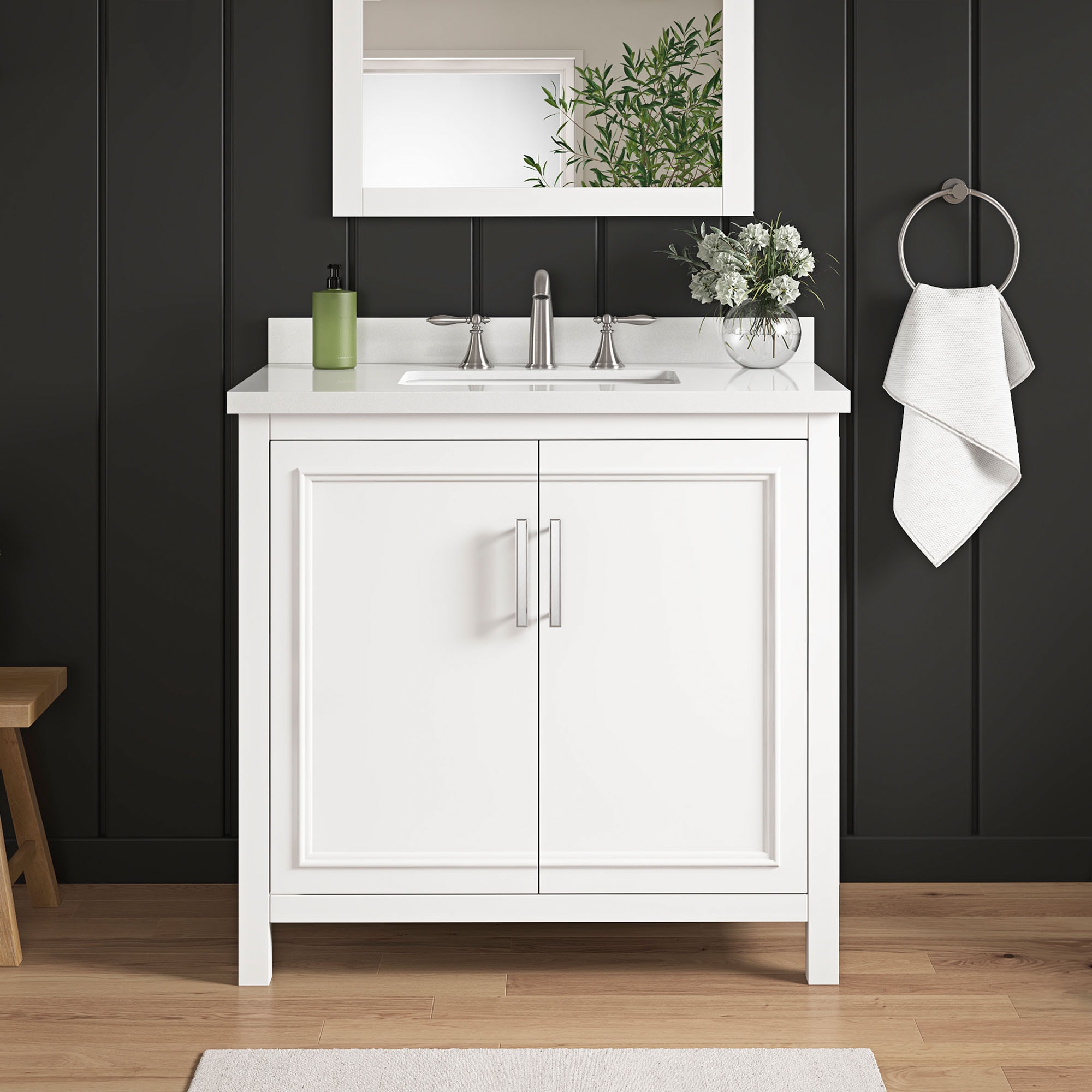 Nyall 36-in Pure White Undermount Single Sink Bathroom Vanity with White Quartz Top | - OVE Decors 15VVA-NYAL36-007