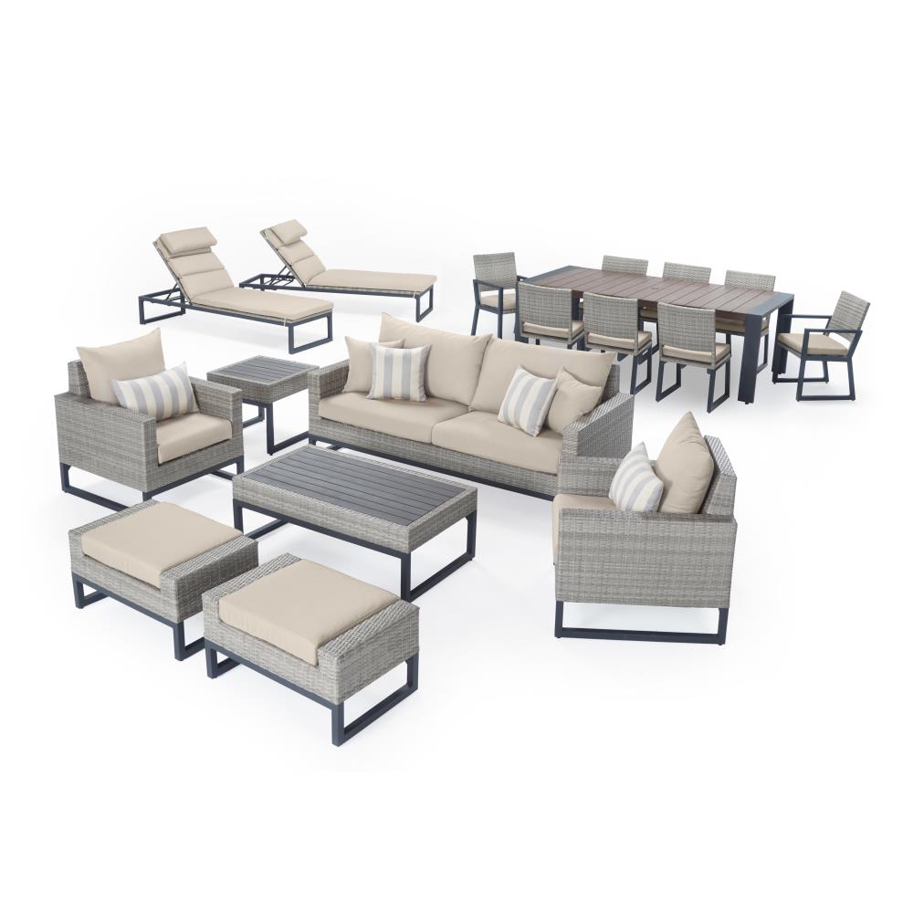 RST Brands OP-PEEST18-MILOGSLTK Milo 18-Piece Wicker Patio Conversation Set with Gray Sunsharp Cushions