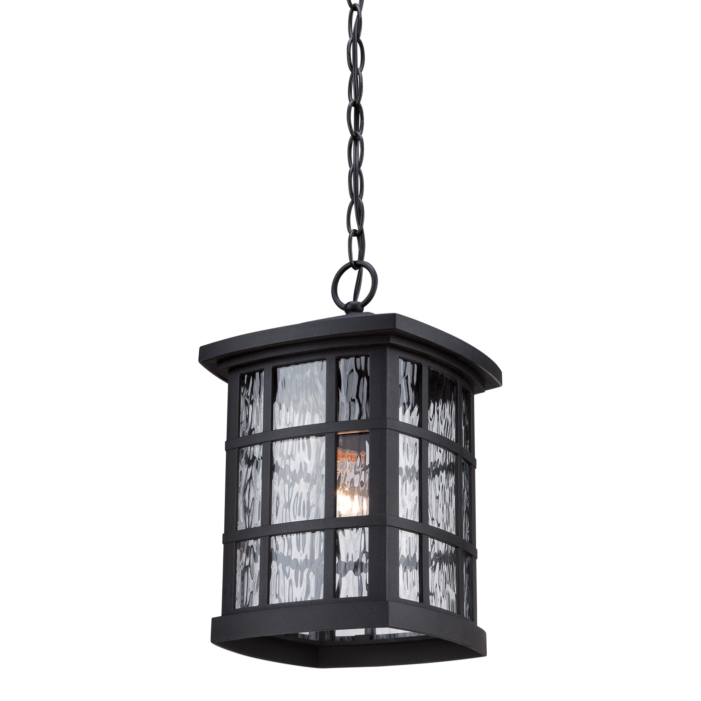 Mystic Black Glass Outdoor Hanging Lantern with Bronze Frame