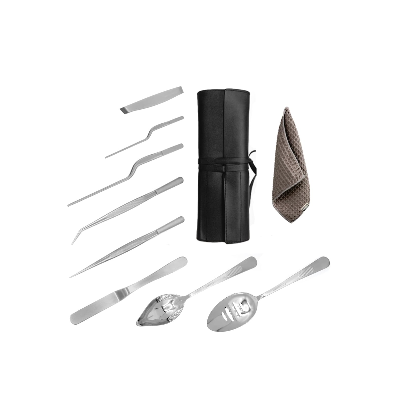 Etokfoks  Chef Plating Tools Professional Stainless Steel Culinary Garnish Set With Tweezers Spatulas Saucier Spoon Slotted Bowl