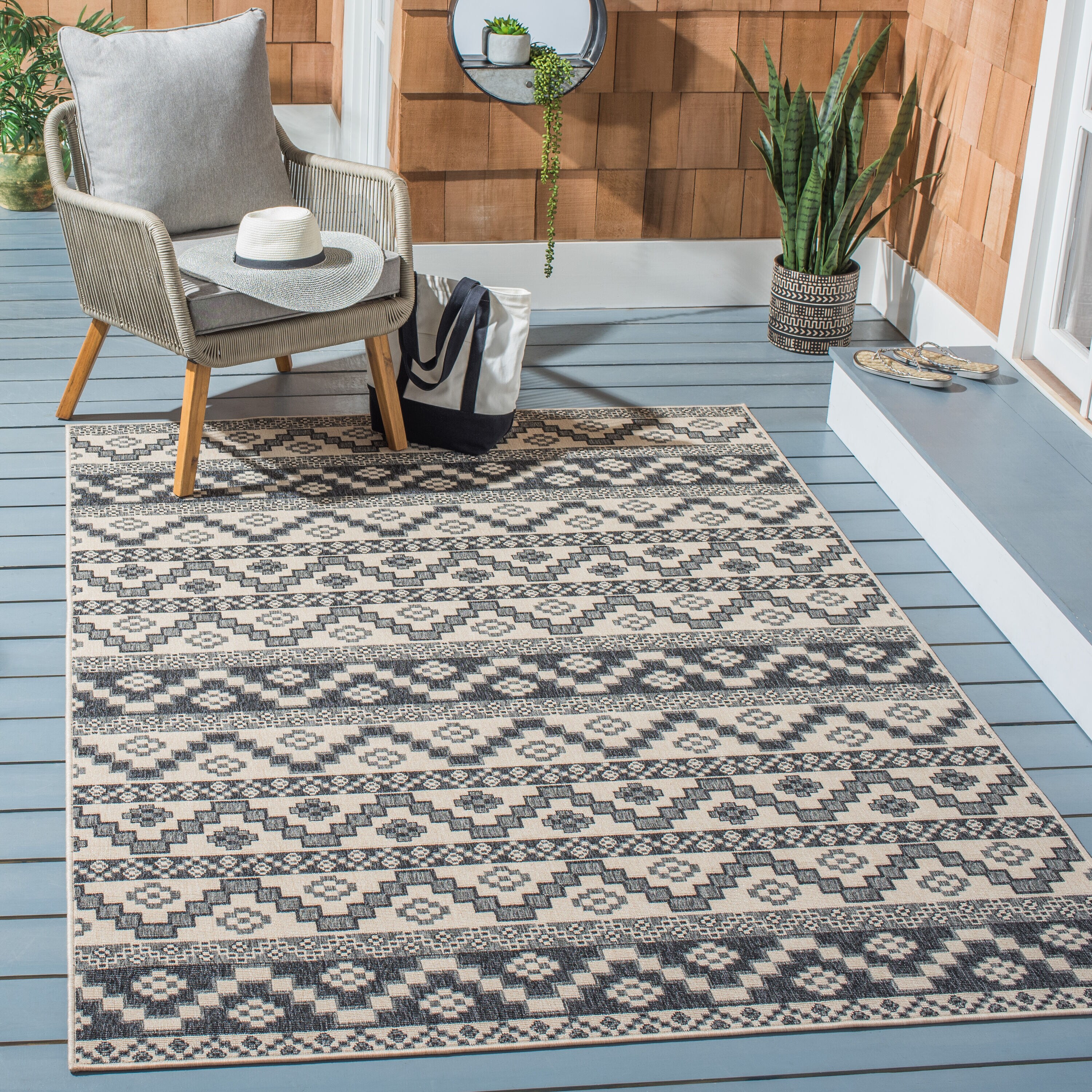 Safavieh VER095-3413-3 Veranda 3 x 5 (ft) Loomed Synthetic Beige/Gray Rectangular Indoor/Outdoor Floral Southwestern Area rug